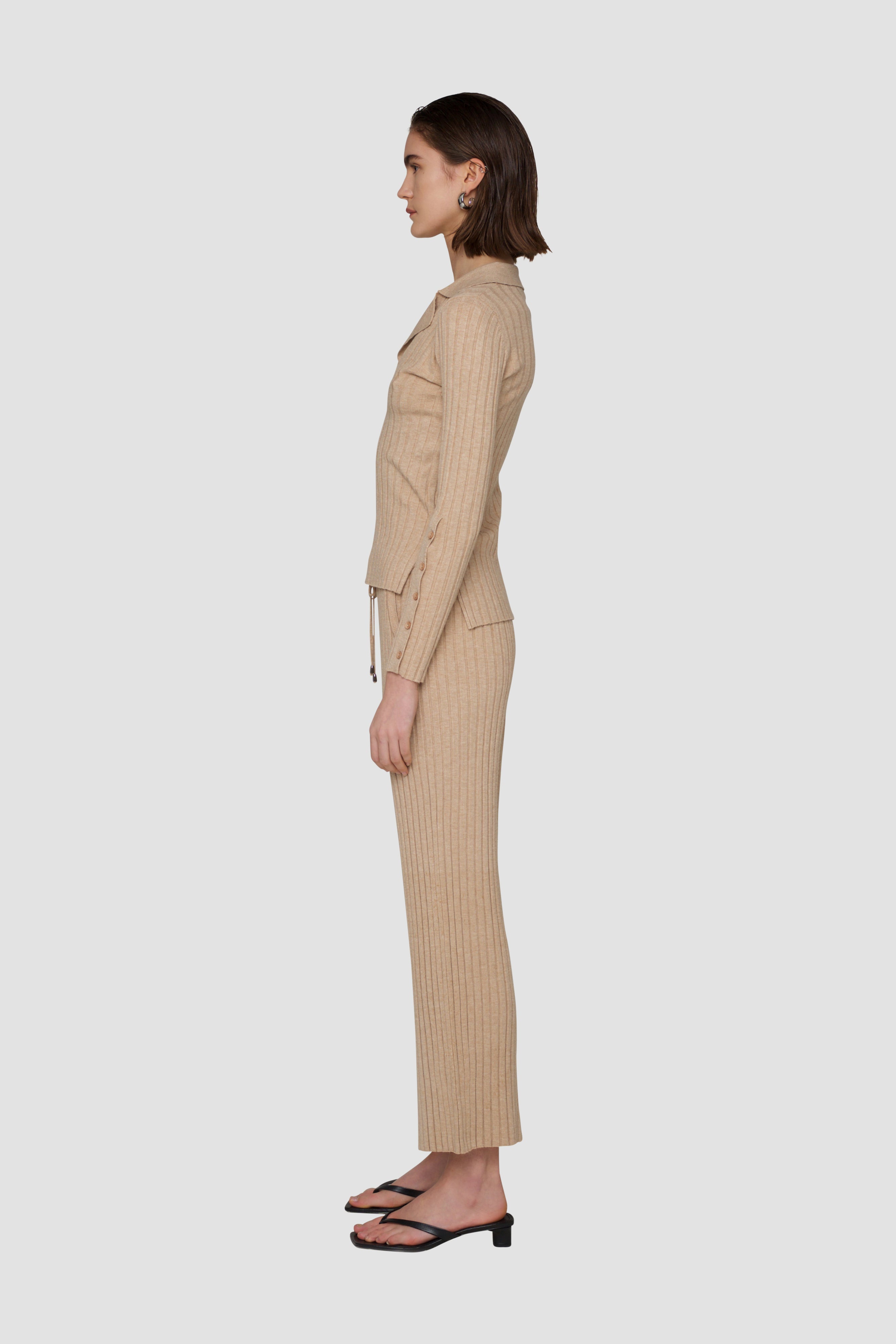 Lena Beige Ribbed Knit Trousers Co Ord | AMYLYNN