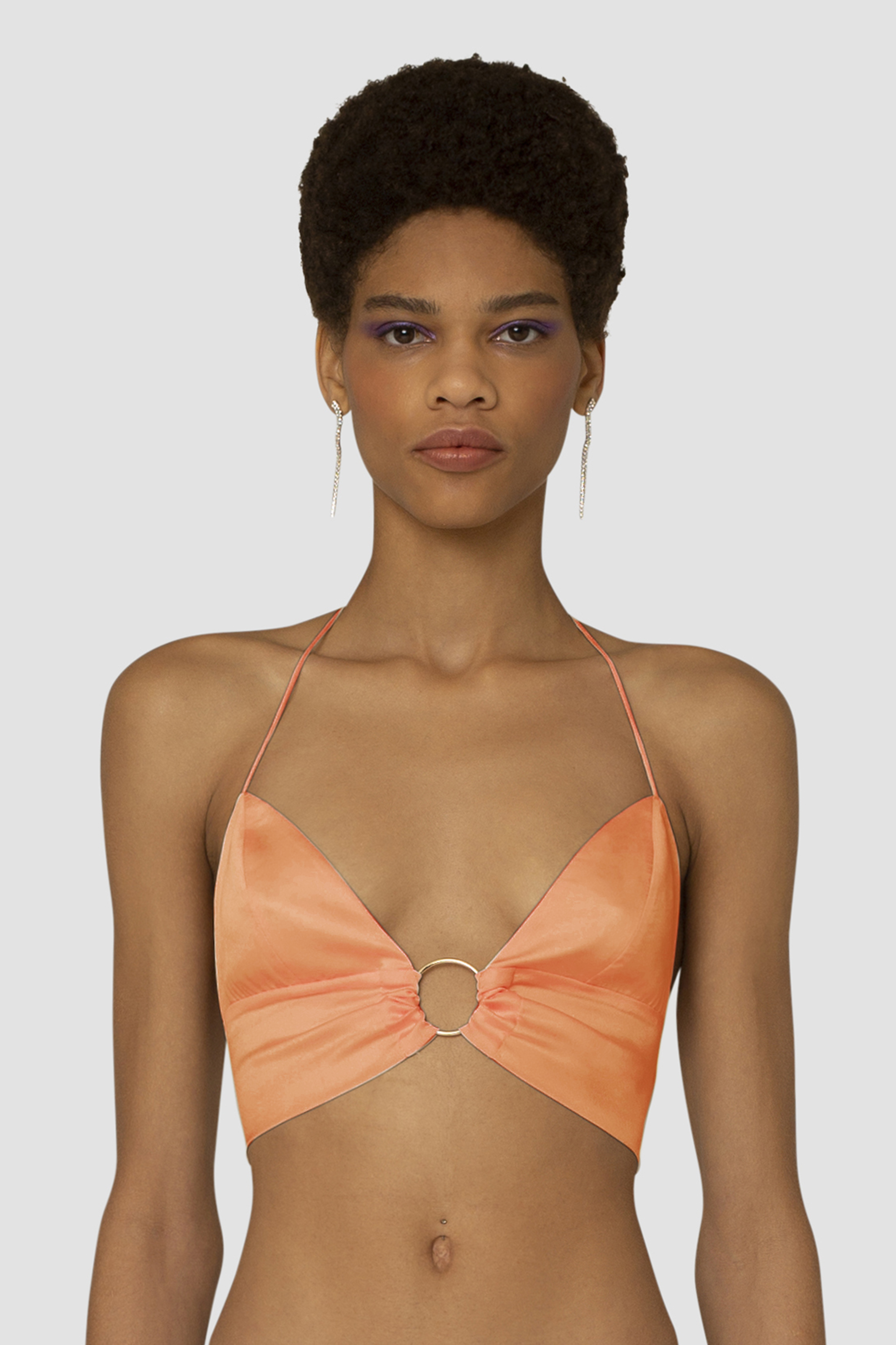 Ibiza Peach Orange Satin Halter-neck Bralette Crop Top | AMYLYNN