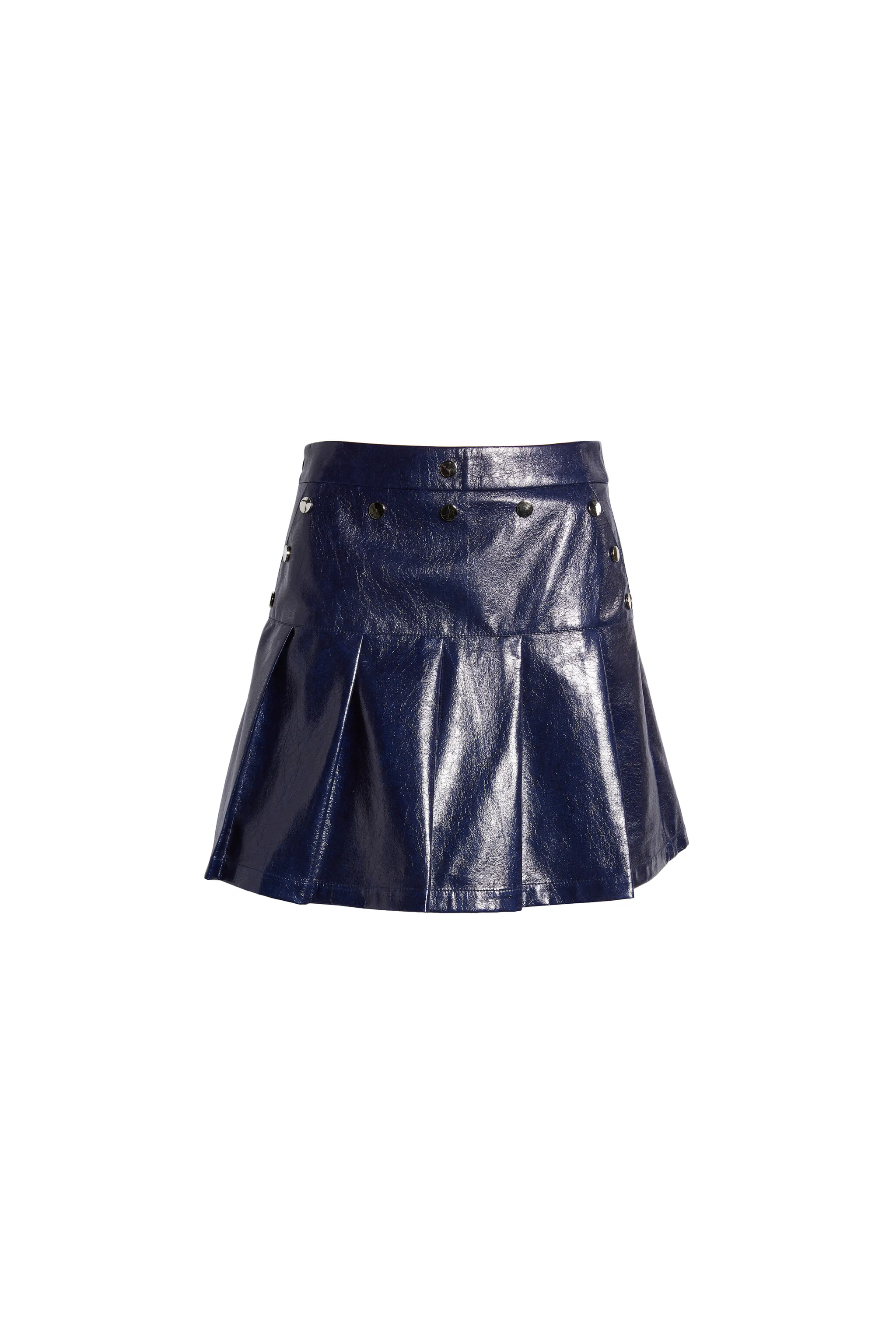 Nina Navy Blue Vegan Leather Mini Skirt AMYLYNN