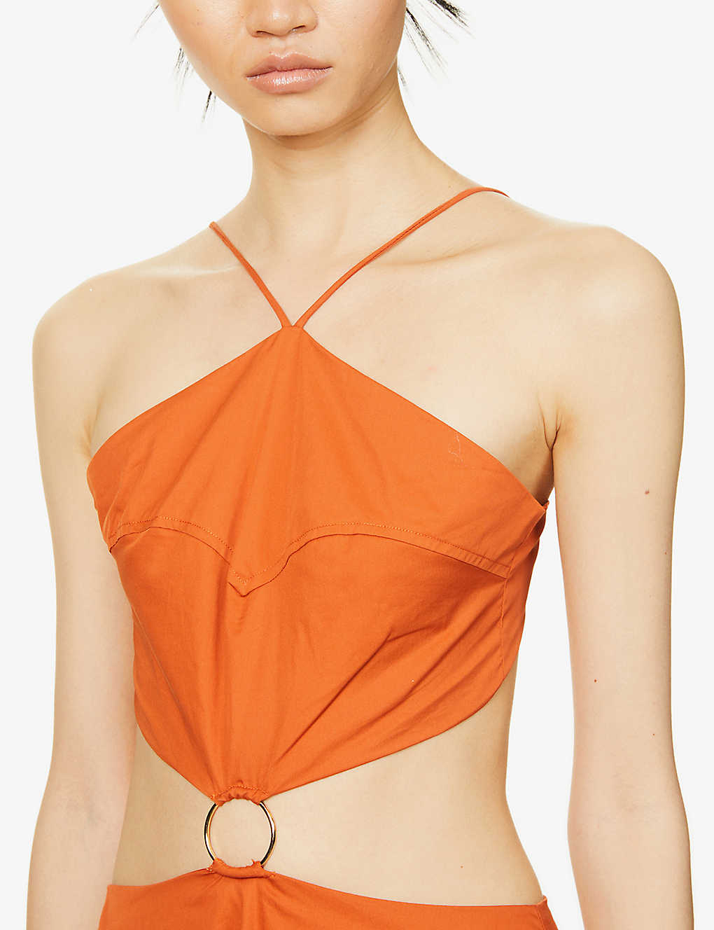 Ava Summer Tan Orange Halter Neck Midi Dress