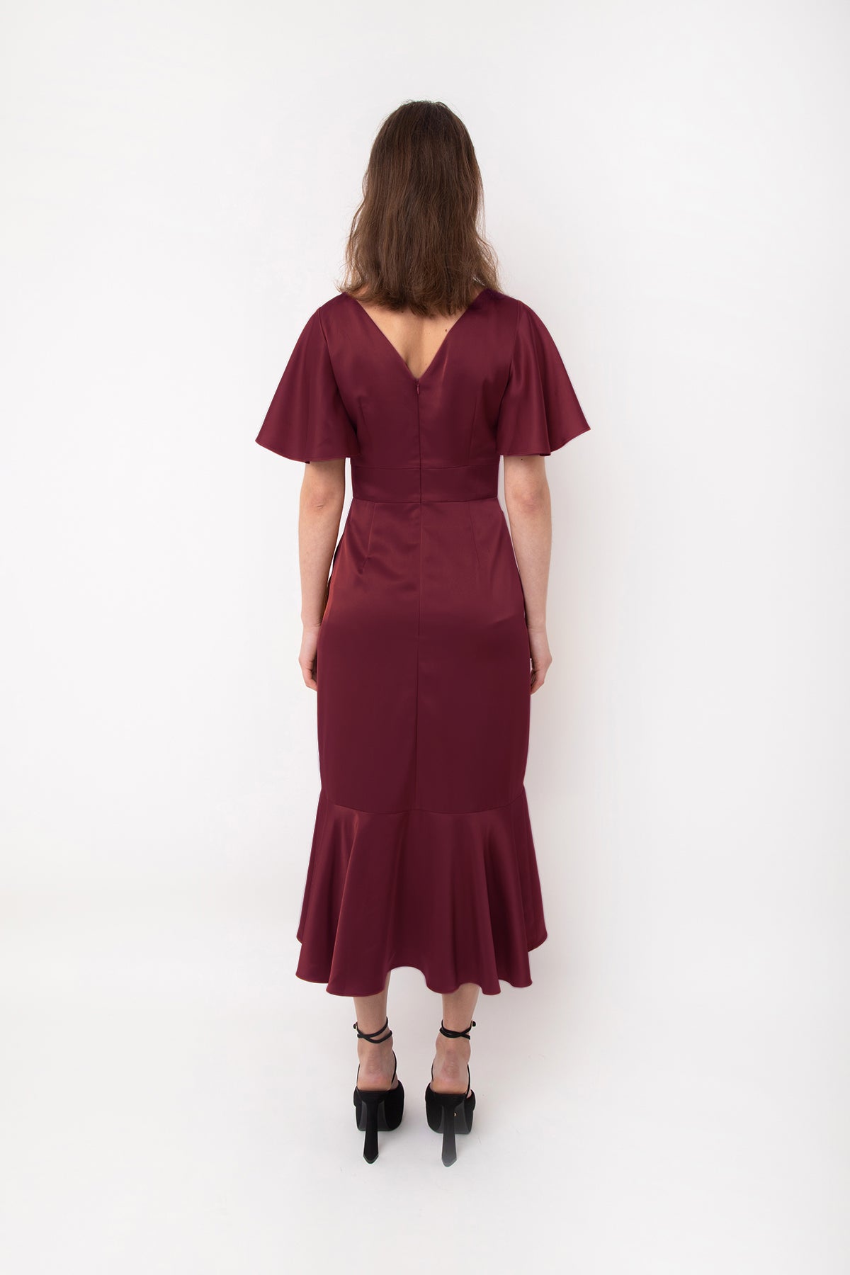 Eden Burgundy Satin Midi Tea Dress - An Elegant Style for Every Occasion | AmyLynn