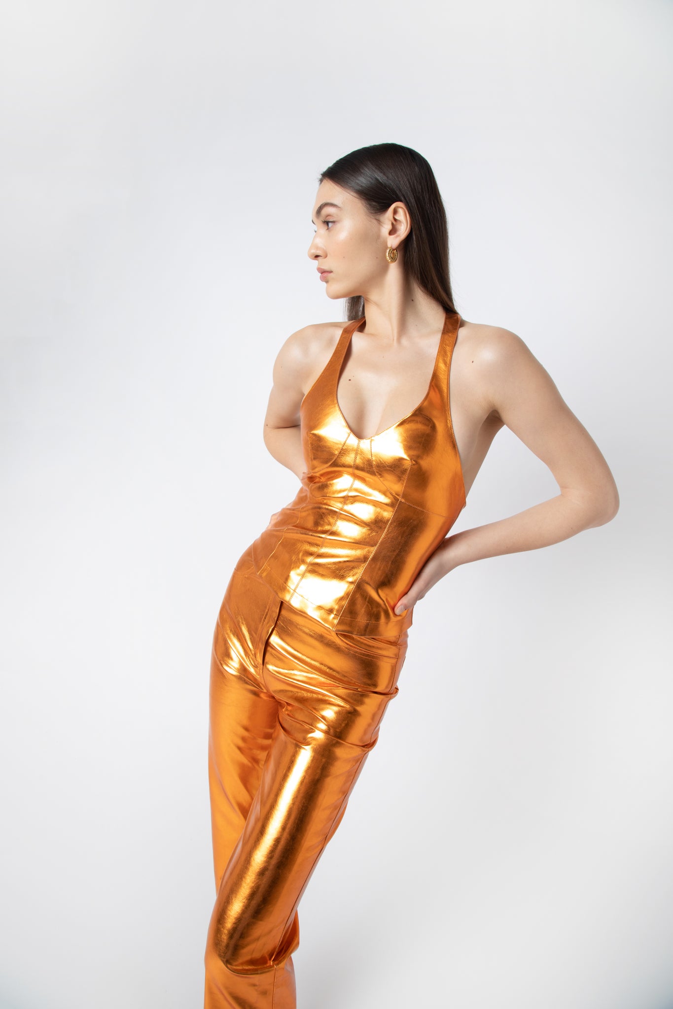 Lupe Orange Metallic Trousers