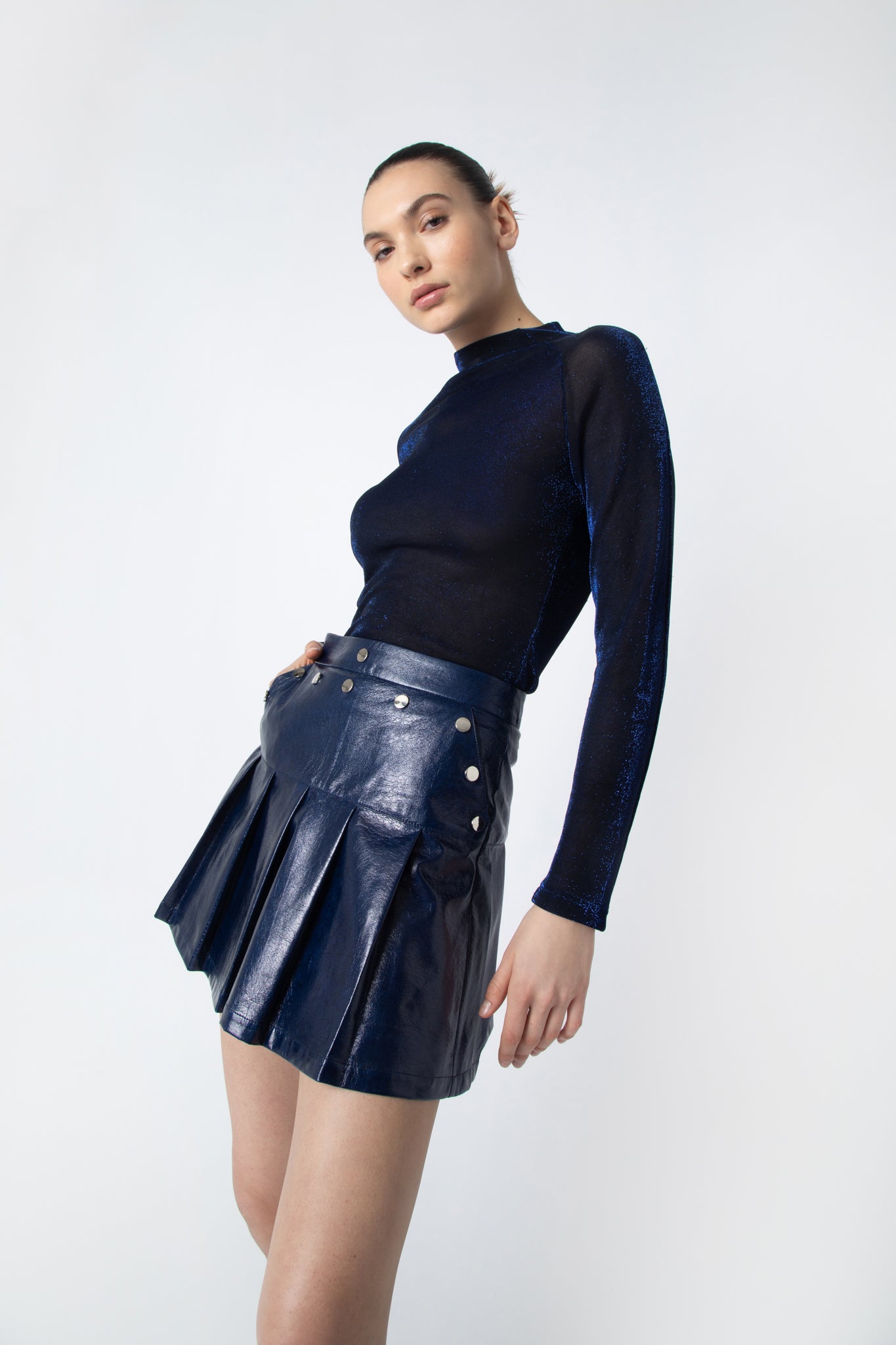 Nina Navy Vegan Leather Mini Skirt