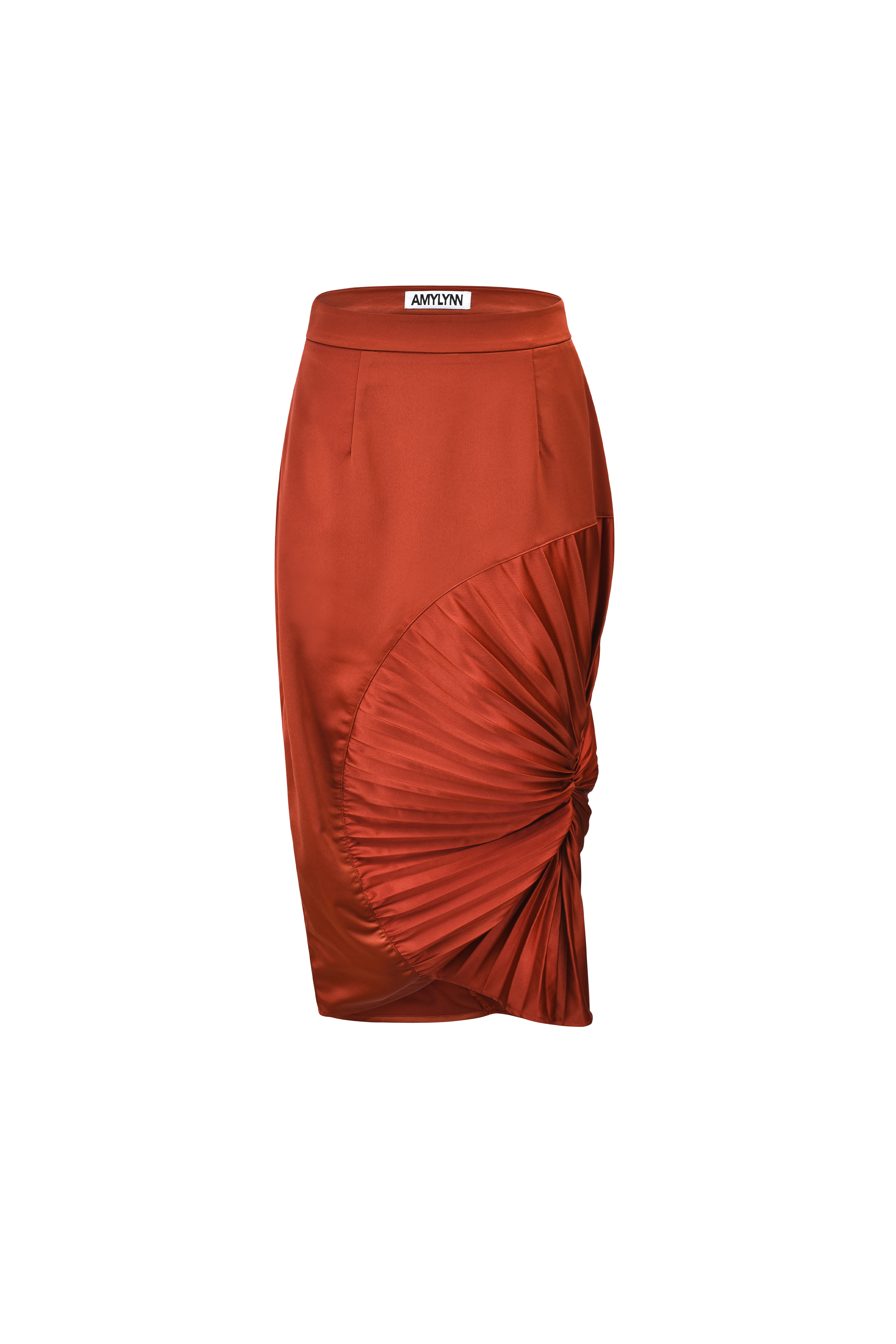 Alba Rust Satin High Waisted Ruched Pencil Skirt