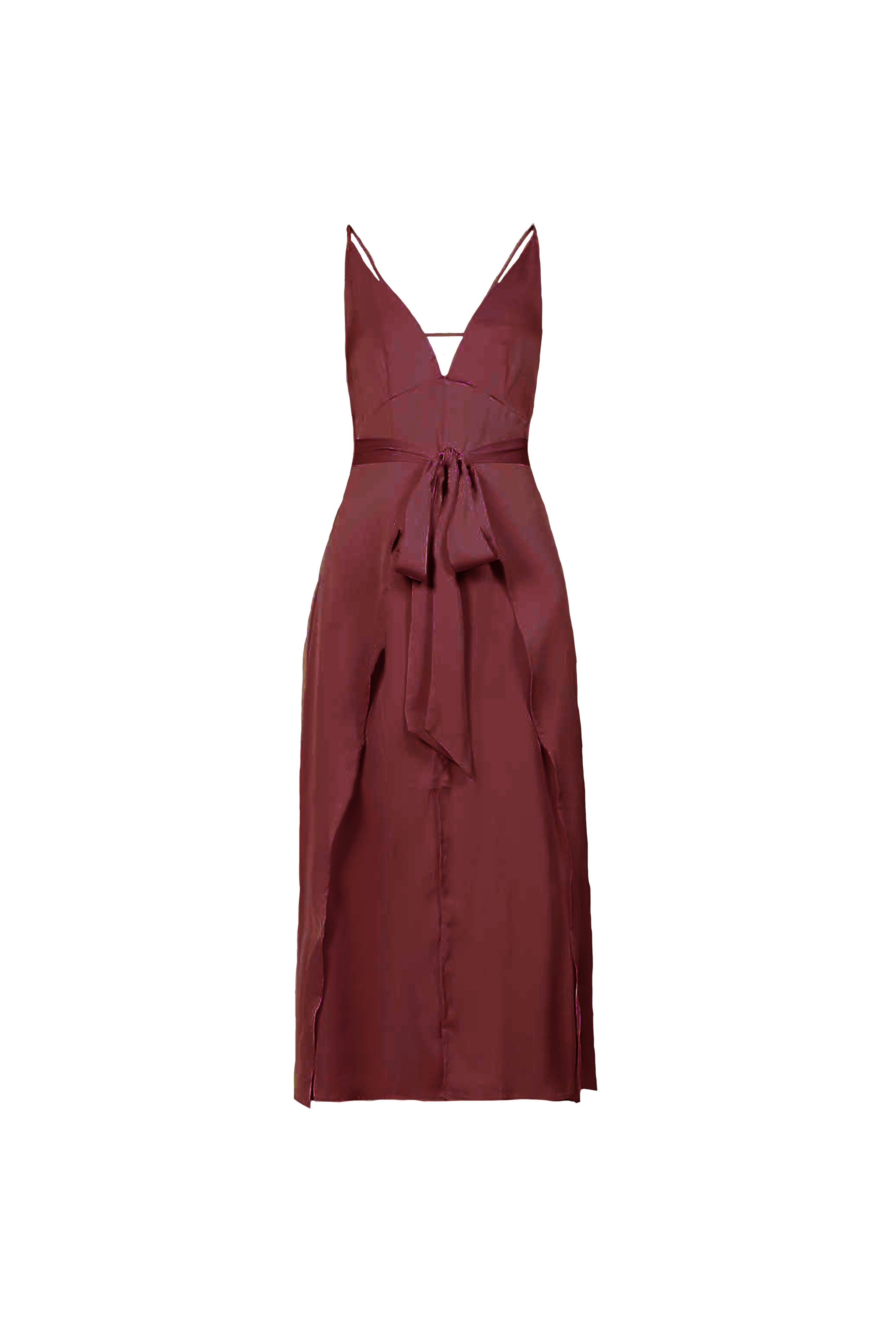 Jolie Burgundy Satin Slip Sleeveless Midi Dress