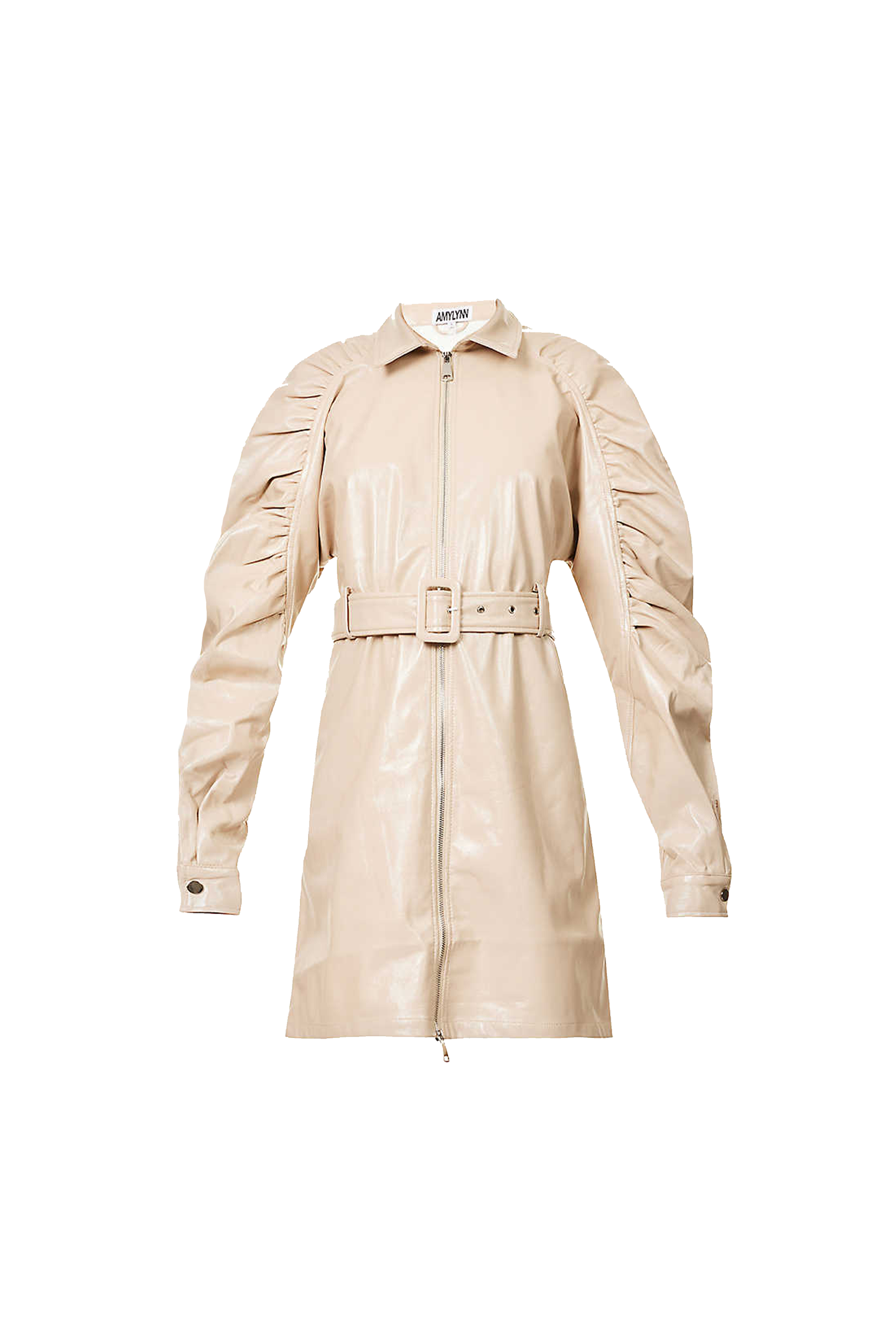 Bia Beige Faux Leather Zip Up Dress