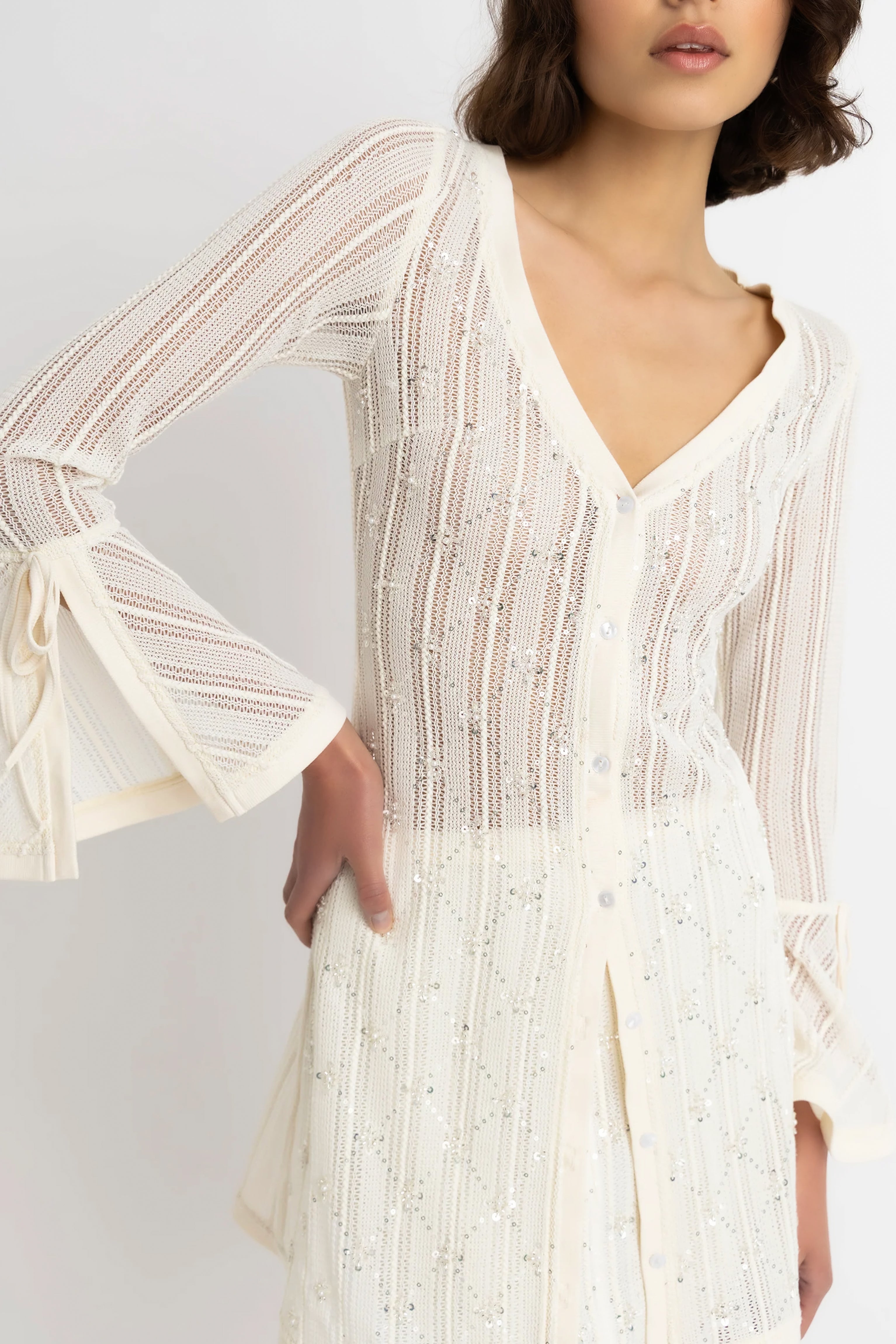 Lucia Cream Crochet Embellished Dress