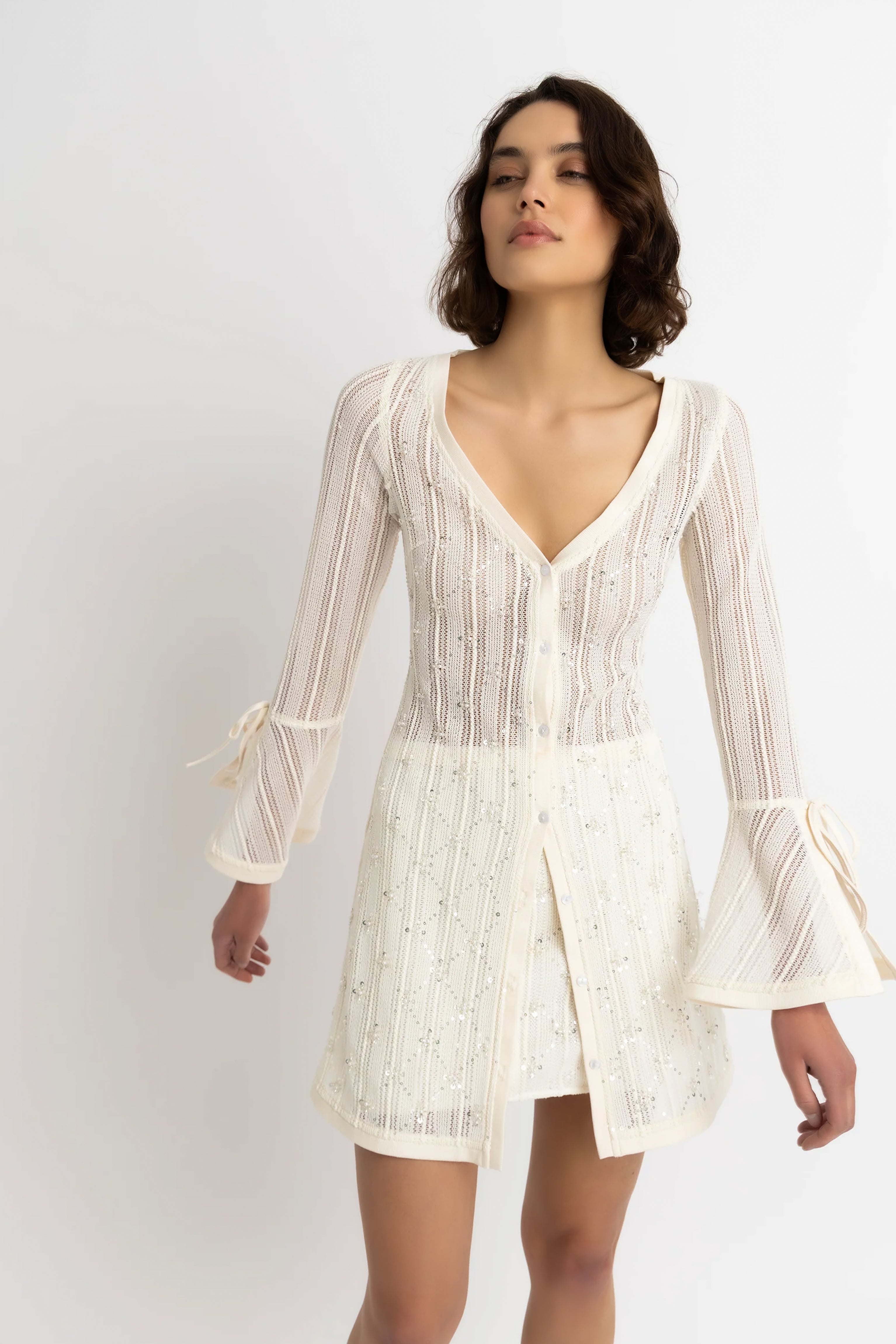 Lucia Cream Crochet Embellished Dress
