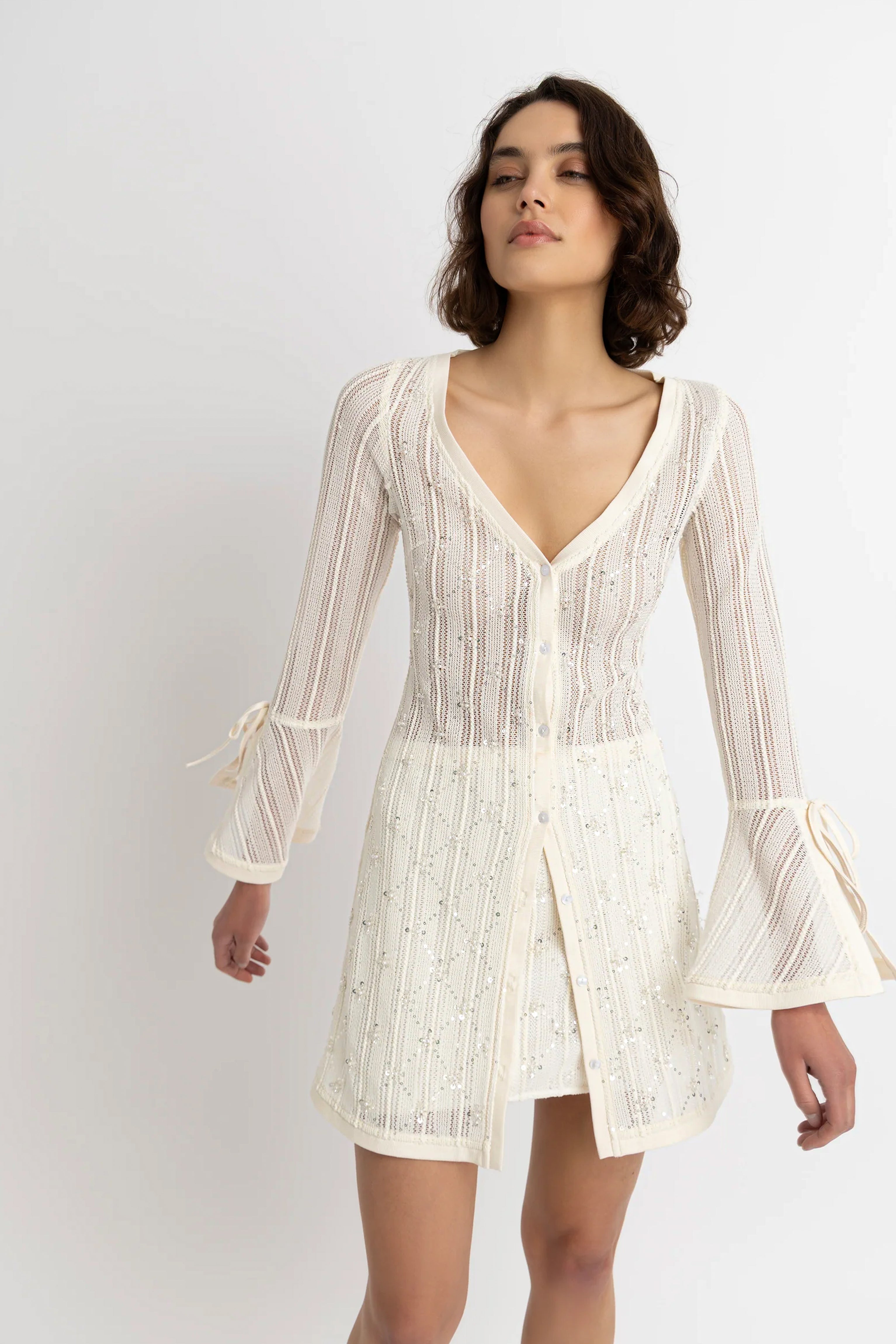Lucia Cream Crochet Embellished Dress