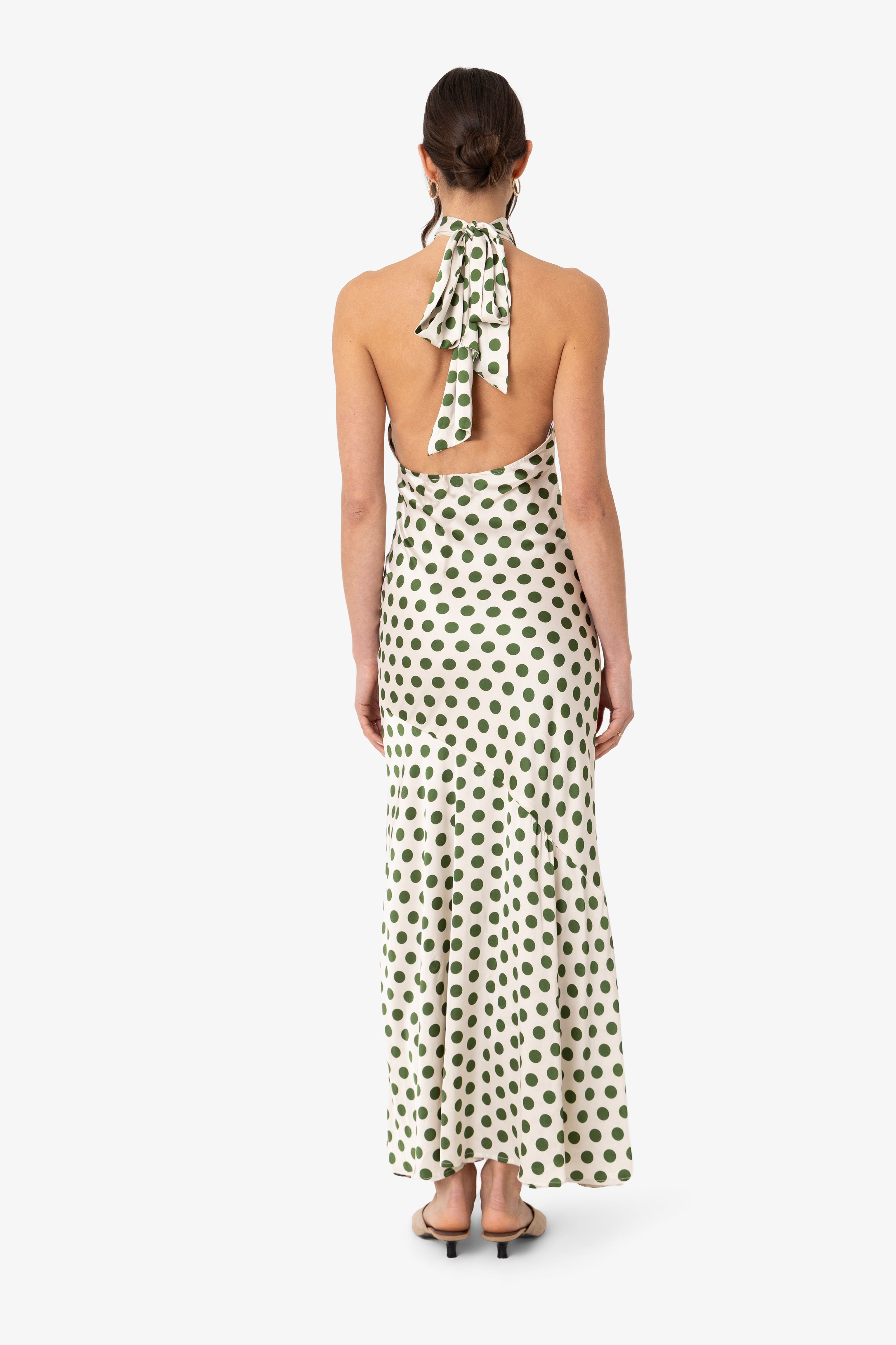 Baia Green Polka Dot Satin Halter Dress