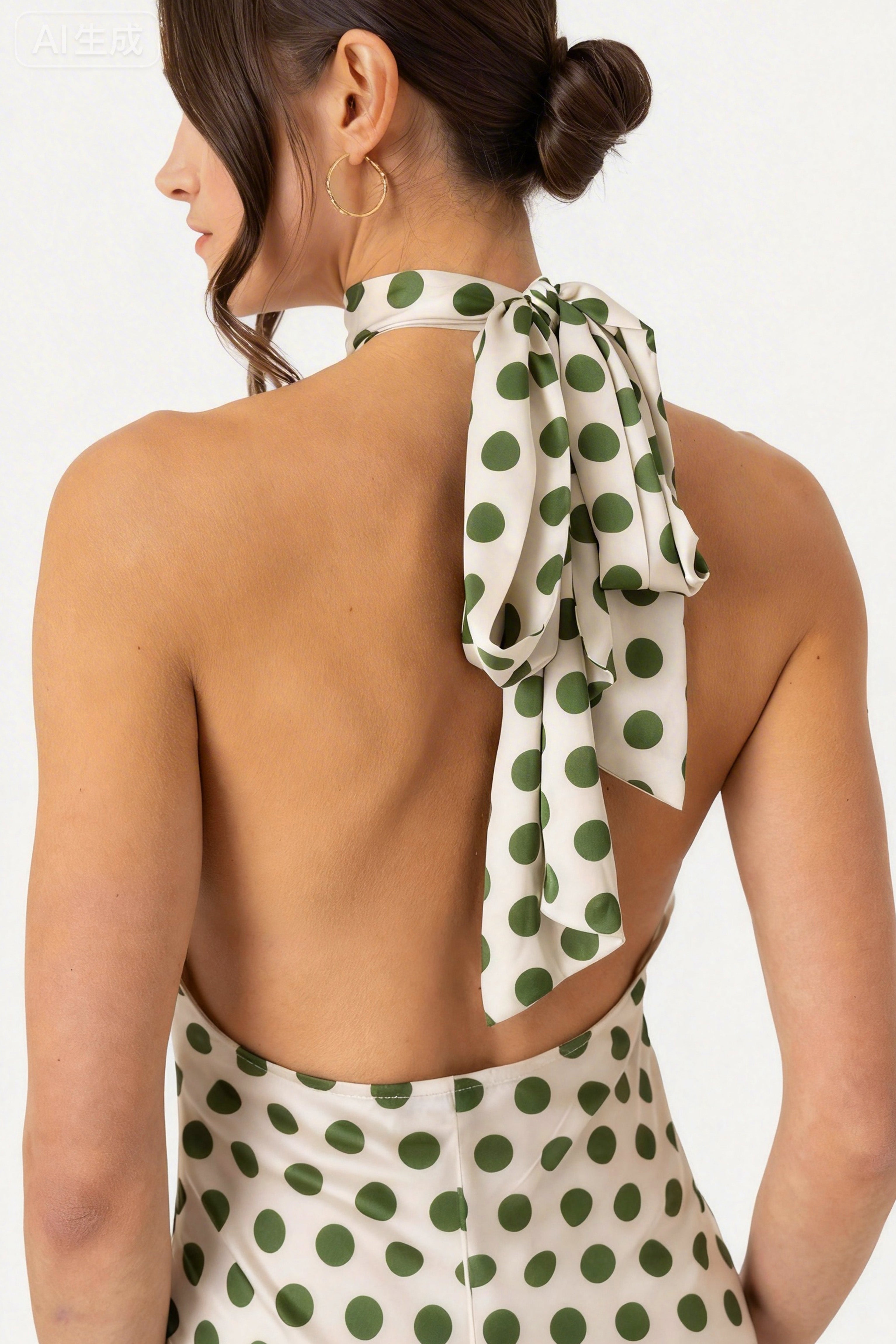 Baia Green Polka Dot Satin Halter Dress