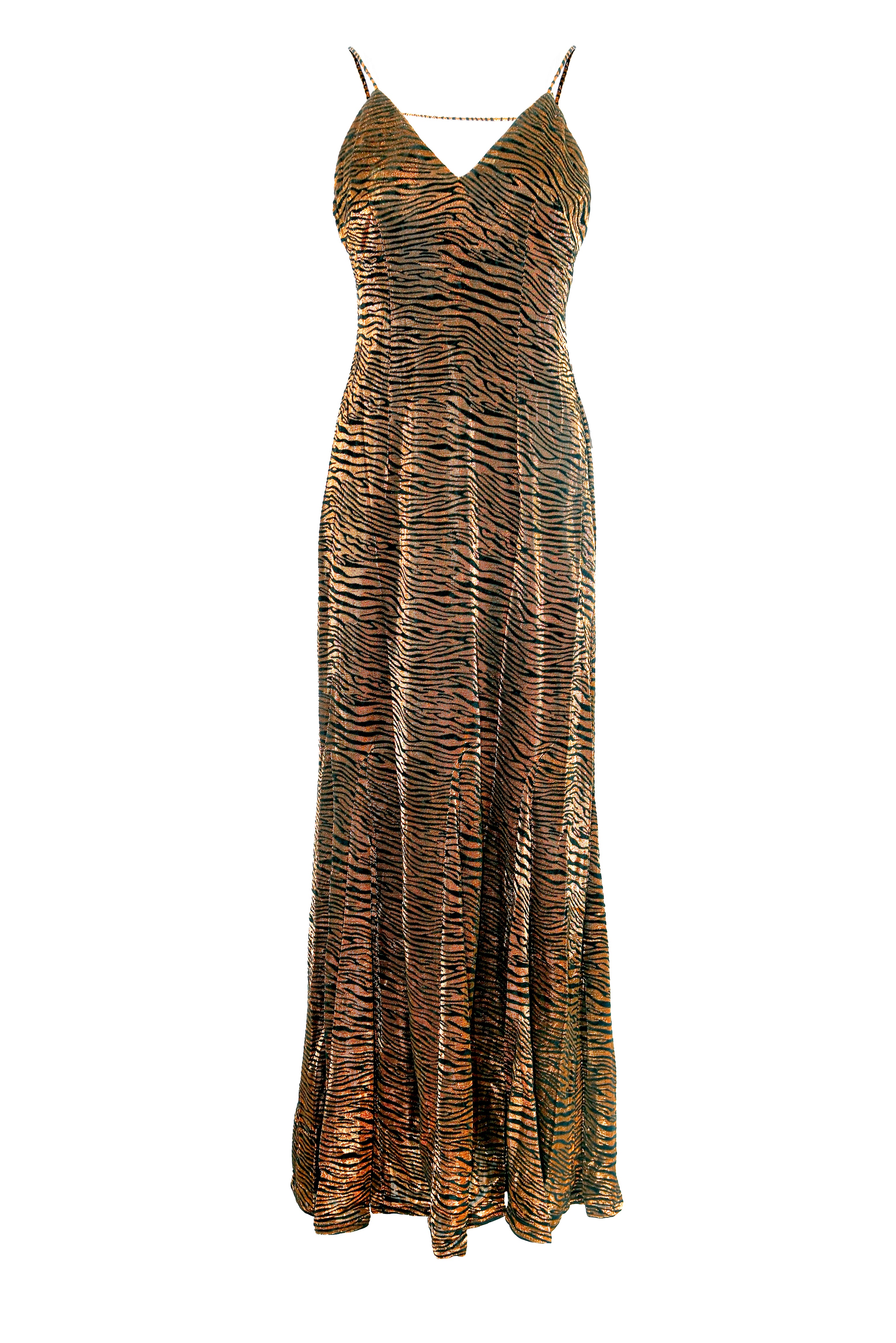 Talia Brown Tiger Velvet Burnout Maxi Dress