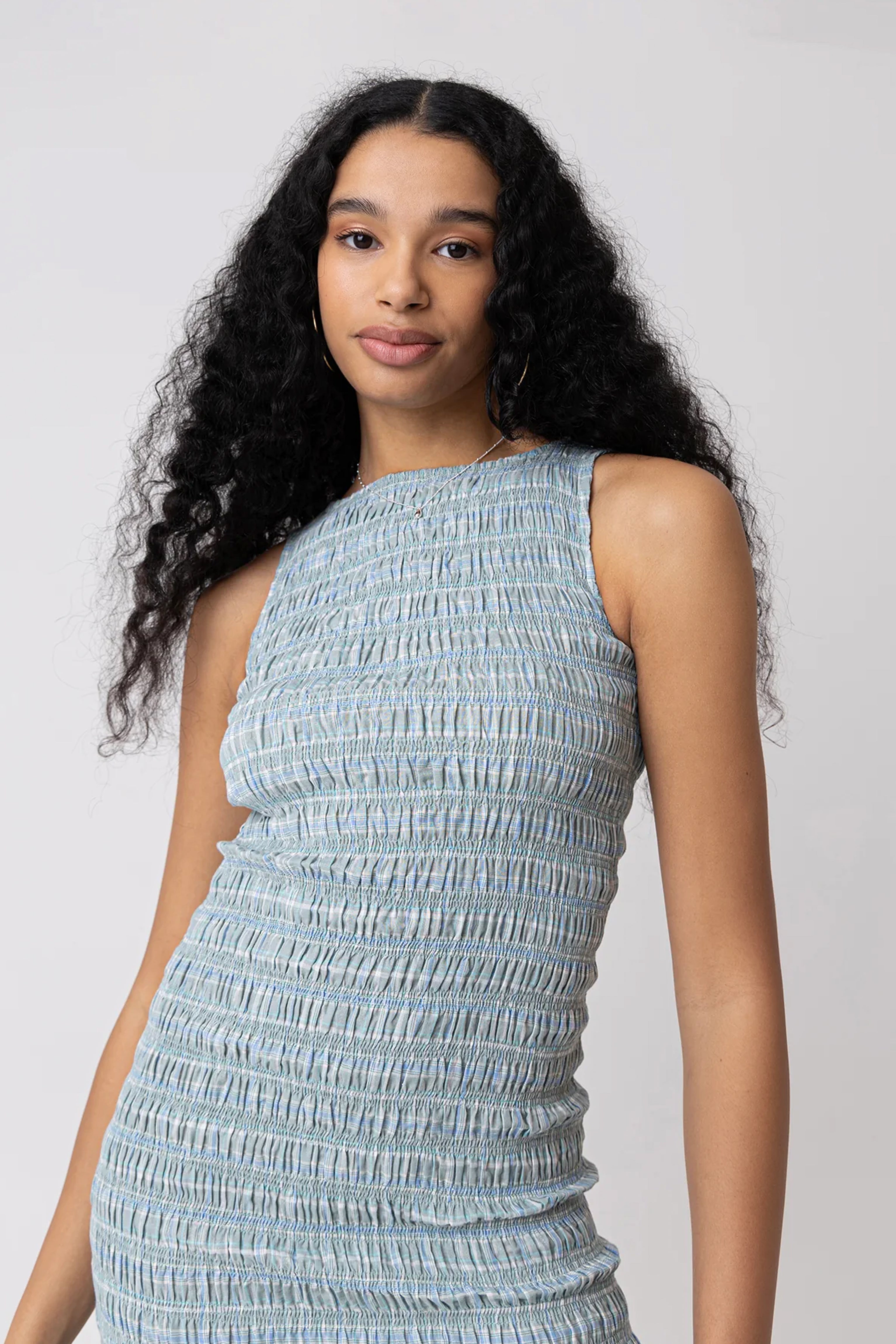 Poppy Lurex Mint Check Mini Dress