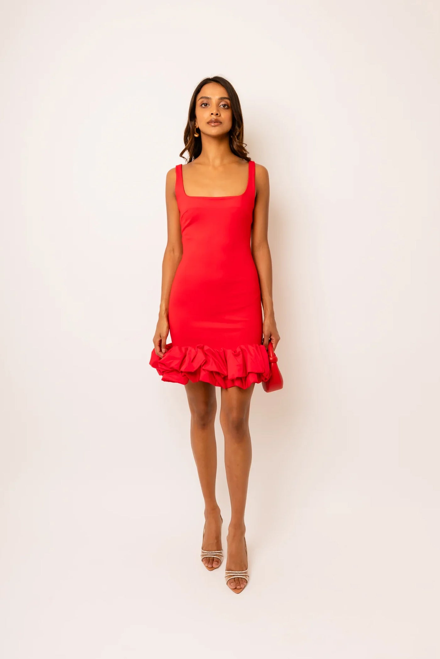 Ally Cherry Red Corsage Hem Mini Dress
