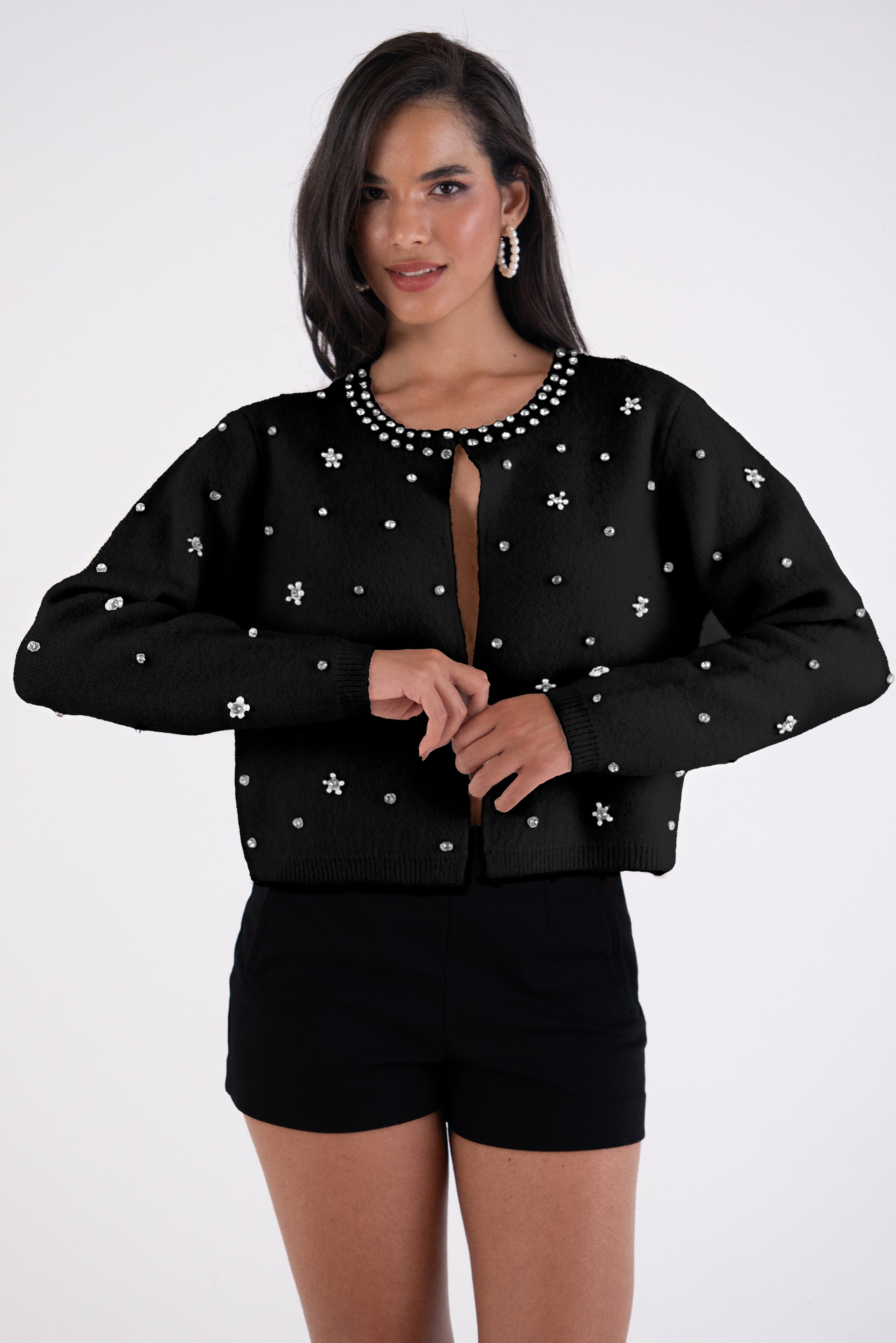 Luna Black Embellished Knit Top