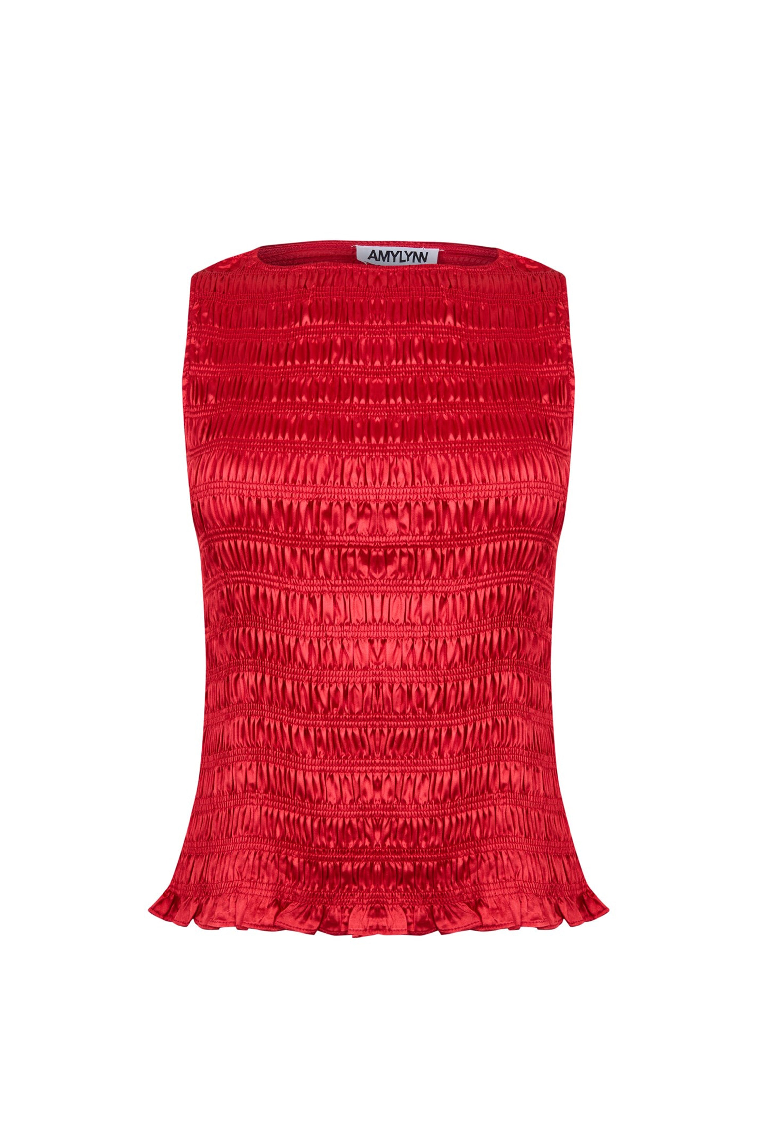 Sonya Shirred Red Satin Top