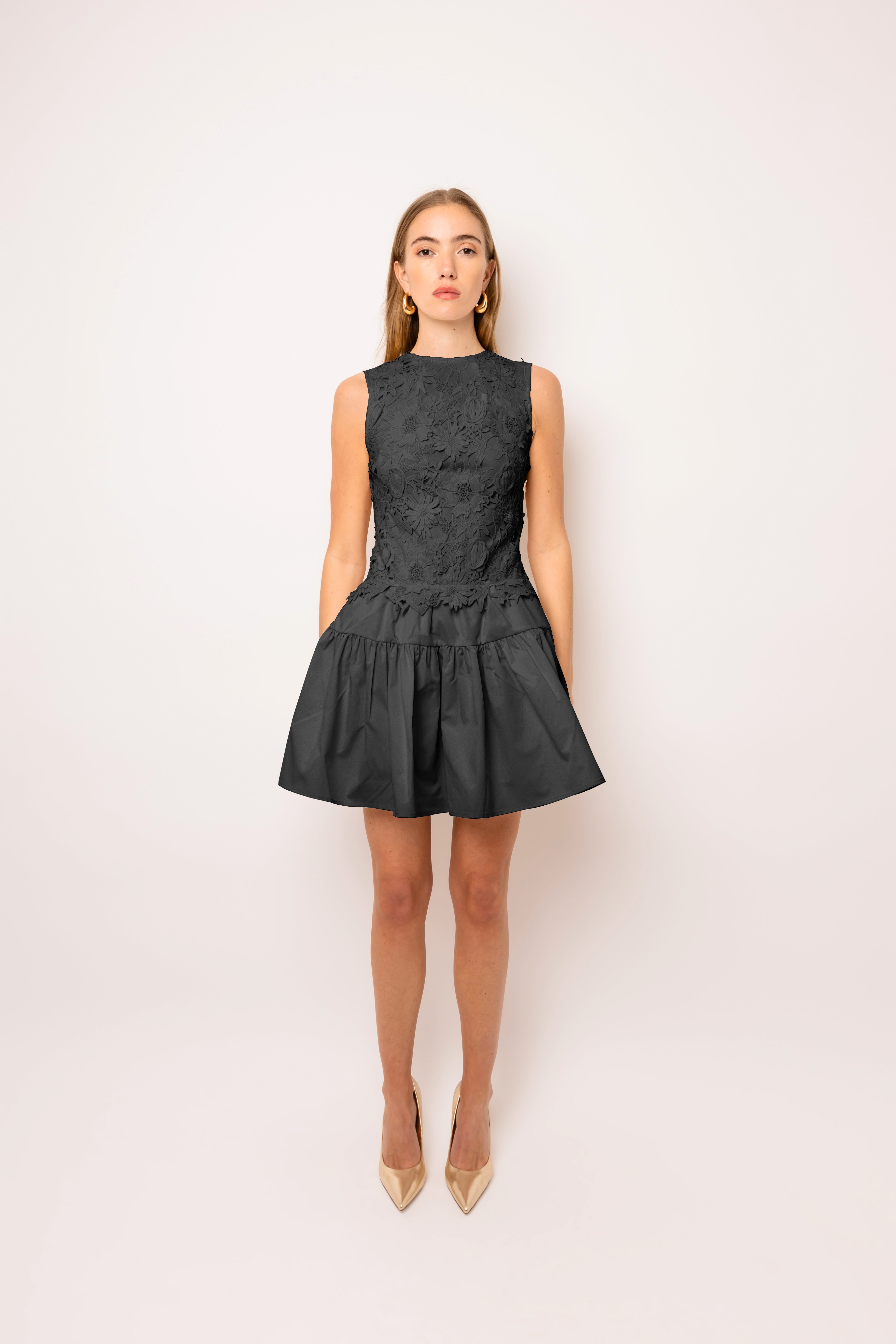 Frida Black Crochet Mini Dress