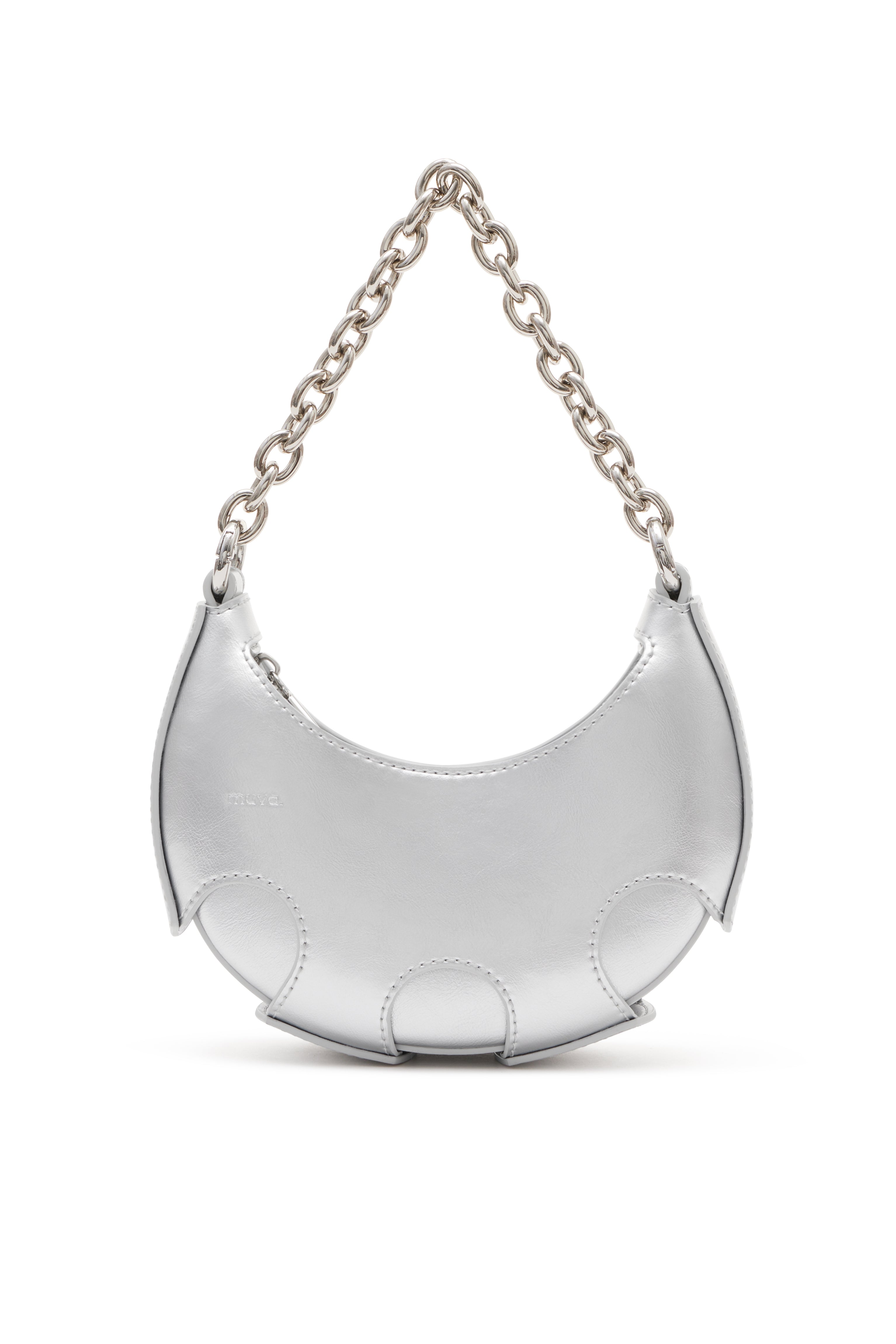 Reno Silver Leather Handheld Crescent Mini Bag