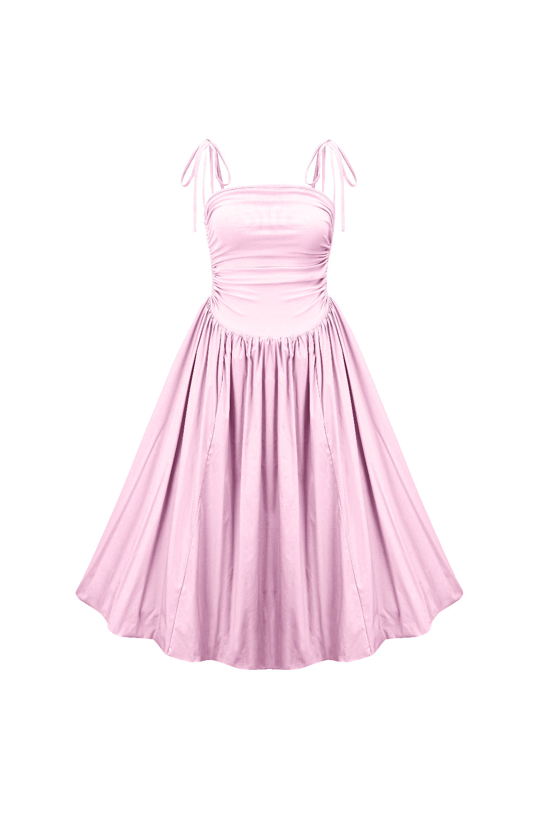 Alexa Light Pink Puffball Cotton Stretch Midi Dress | AmyLynn