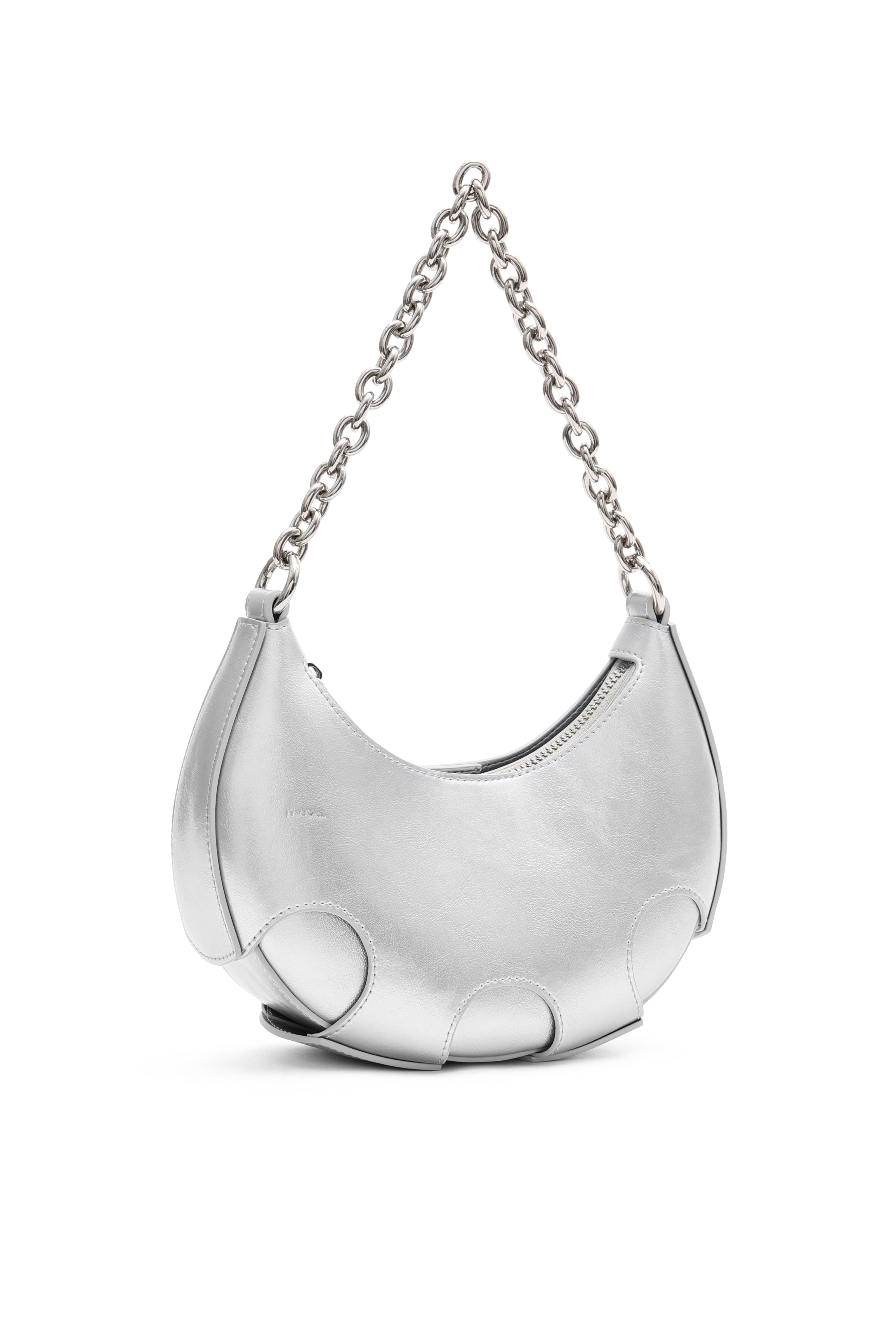 Reno Silver Leather Handheld Crescent Mini Bag
