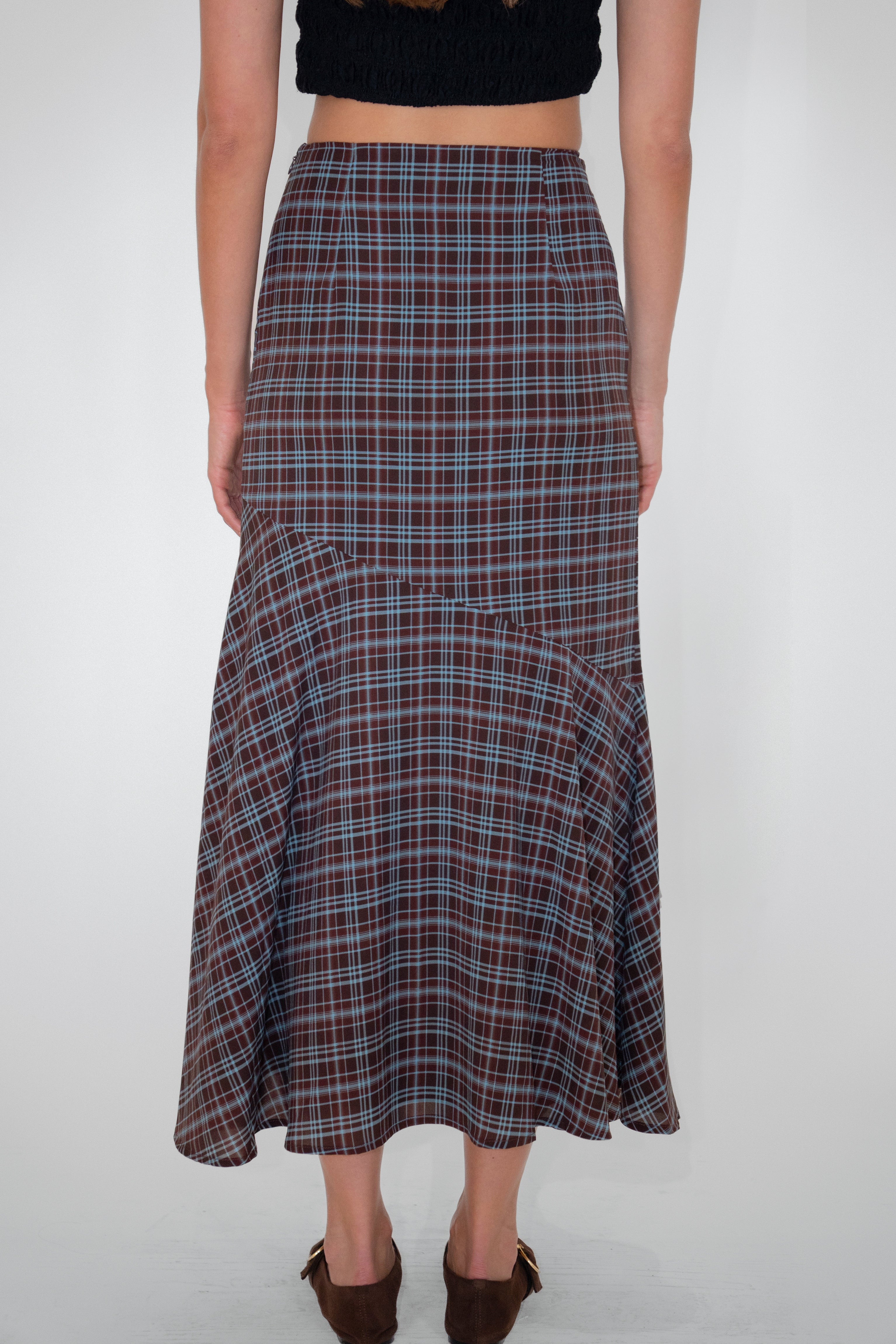 Alma Heritage Check Chiffon Asymmetric Maxi Skirt