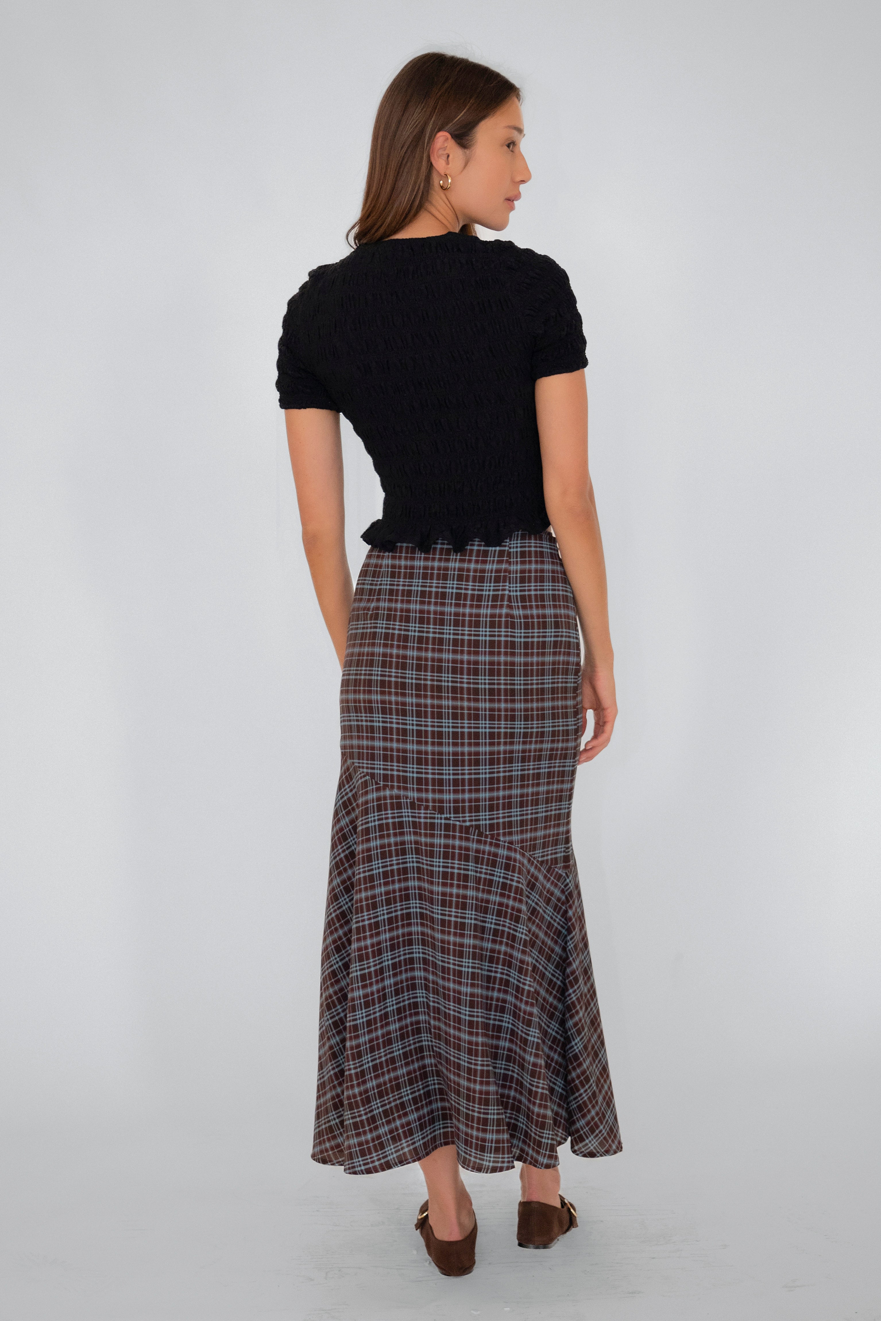 Alma Heritage Check Chiffon Asymmetric Maxi Skirt