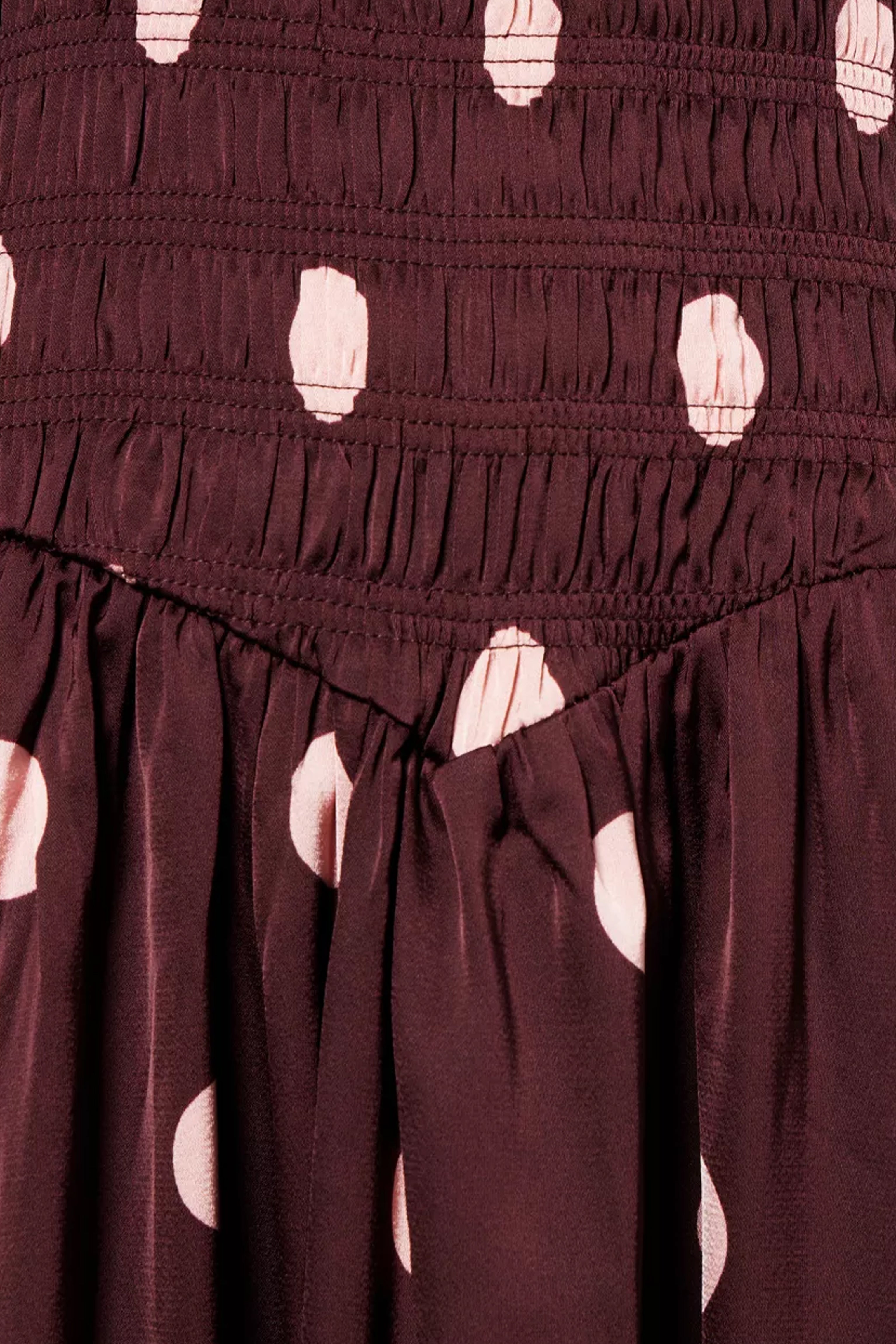 Mabel Polka Dot Satin Smocked Longsleeve Midaxi Dress