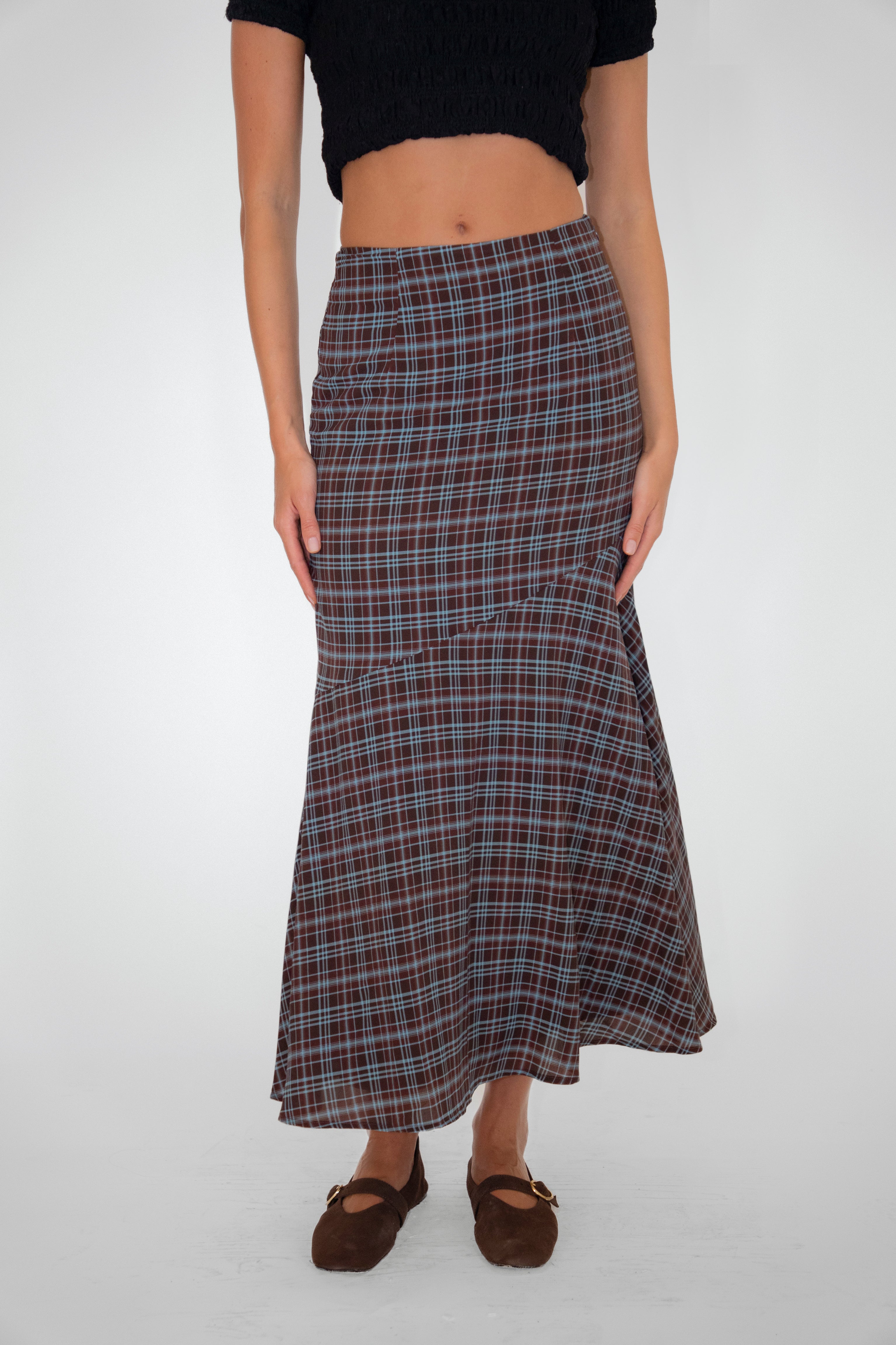 Alma Heritage Check Chiffon Asymmetric Maxi Skirt