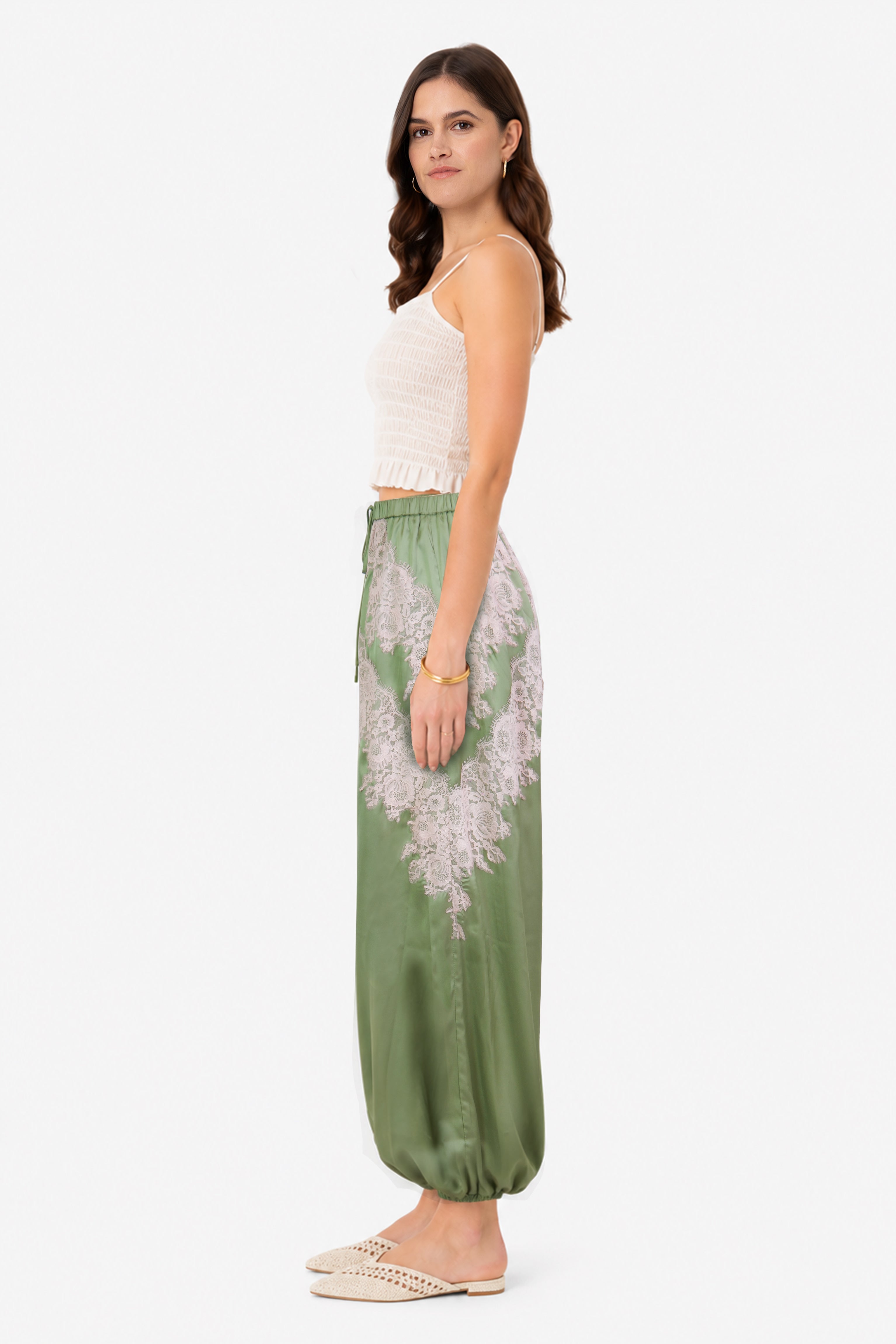 Emmie Lace-Detail Satin Balloon Trousers