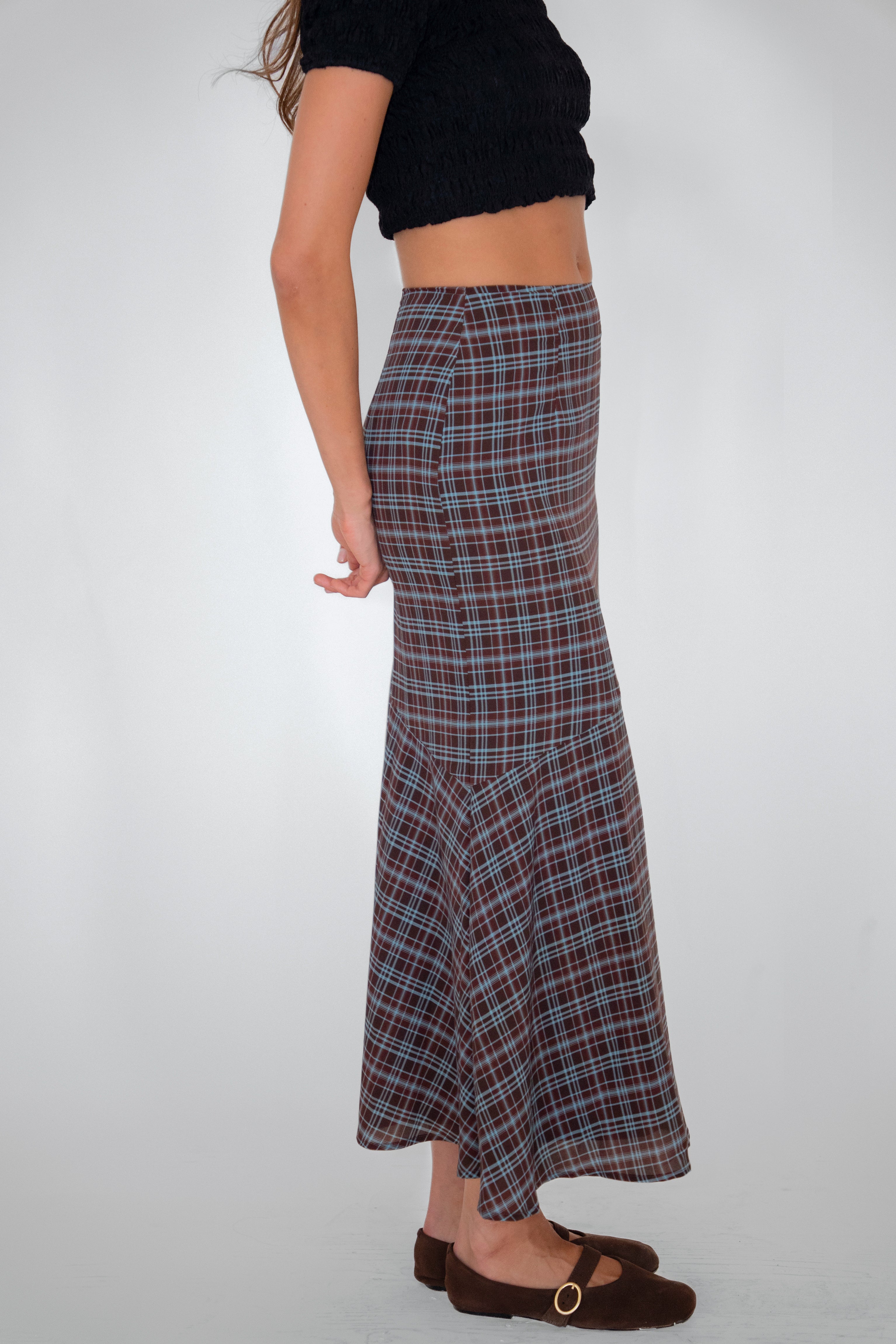 Alma Heritage Check Chiffon Asymmetric Maxi Skirt