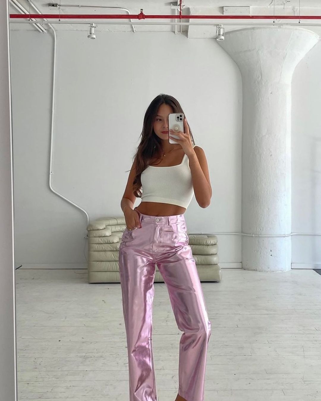 Lupe Pale Pink Metallic Trousers
