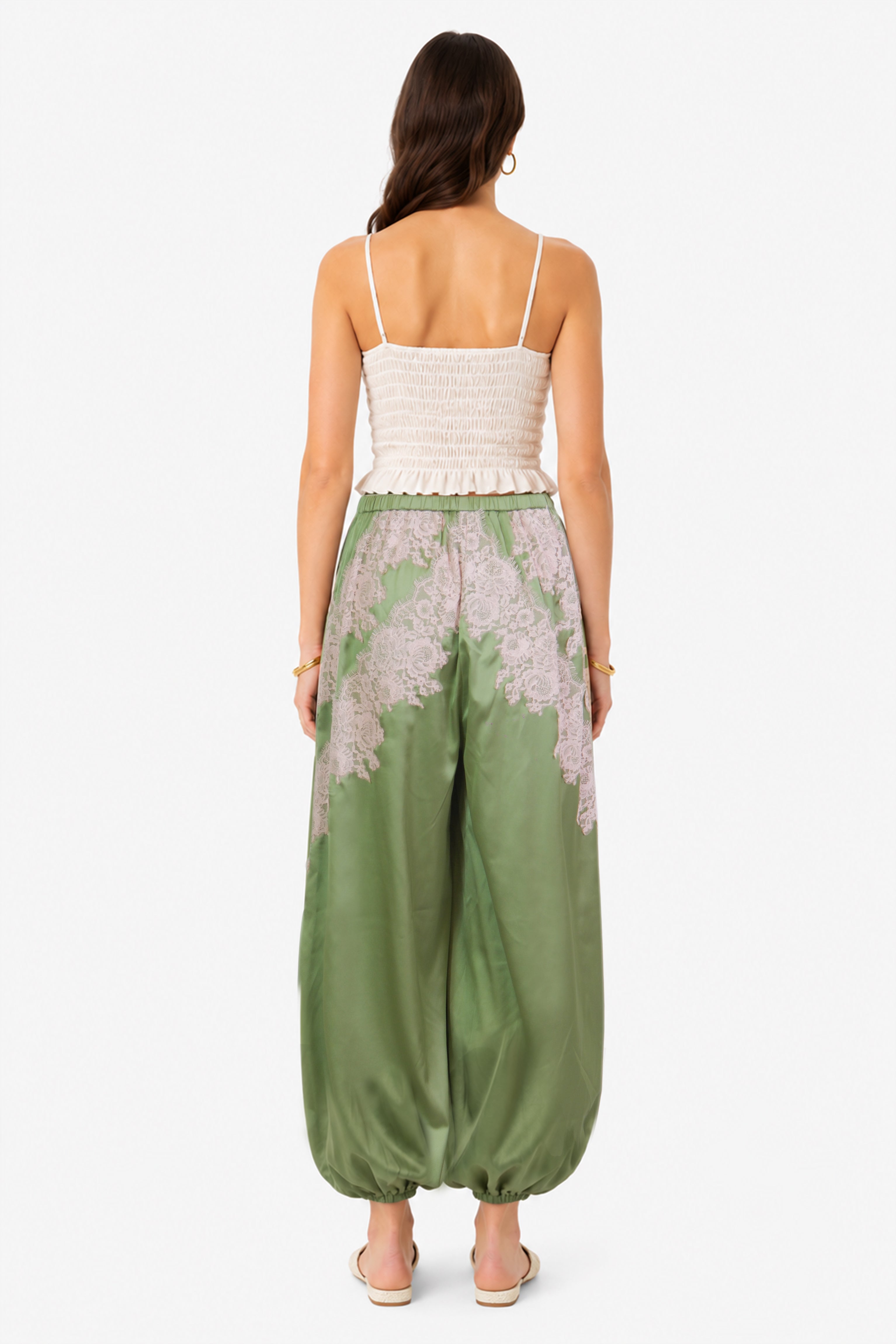 Emmie Lace-Detail Satin Balloon Trousers