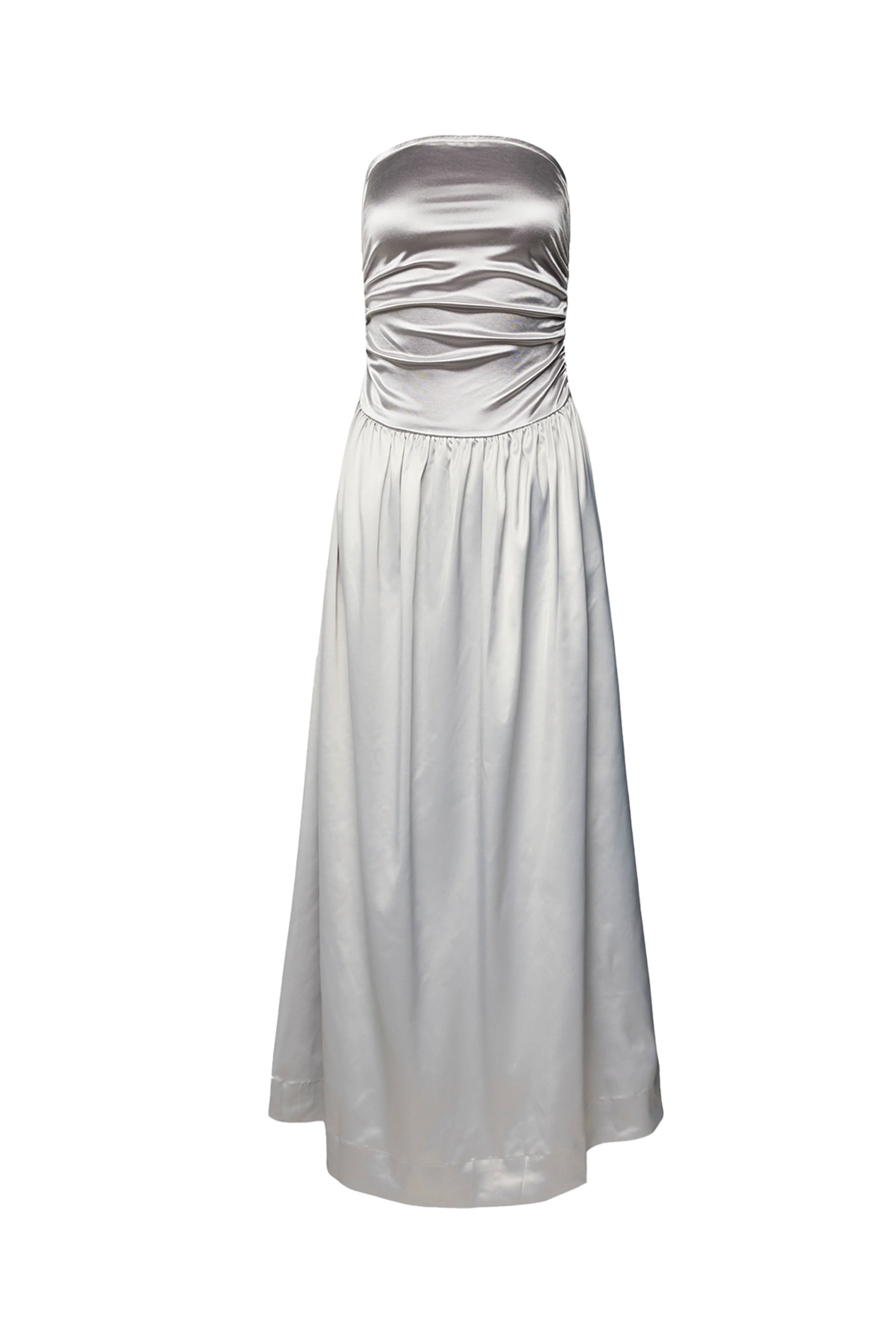 Micha Silver Satin Maxi Dress