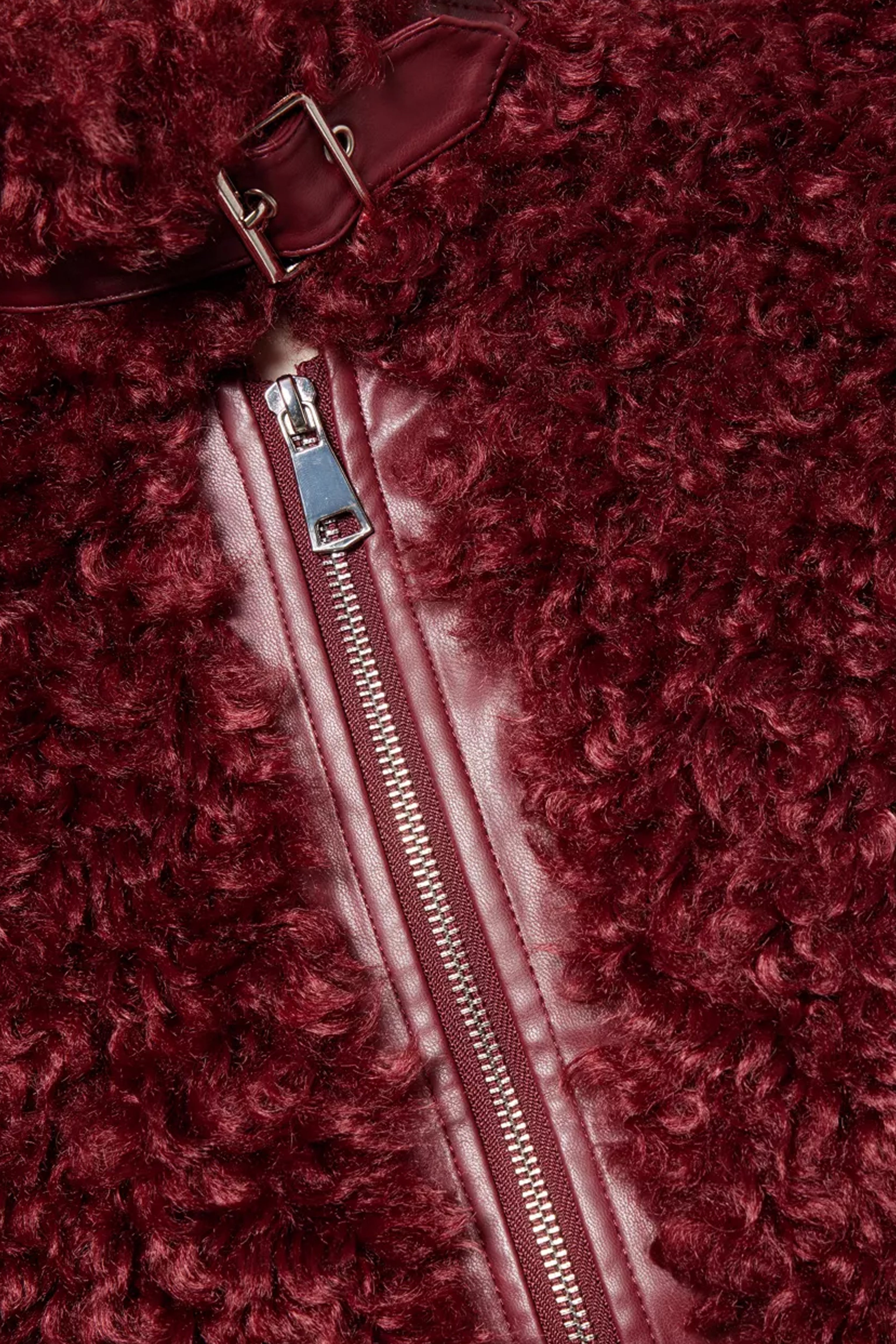 Celeste Burgundy Funnel Neck Faux Shearling Coat