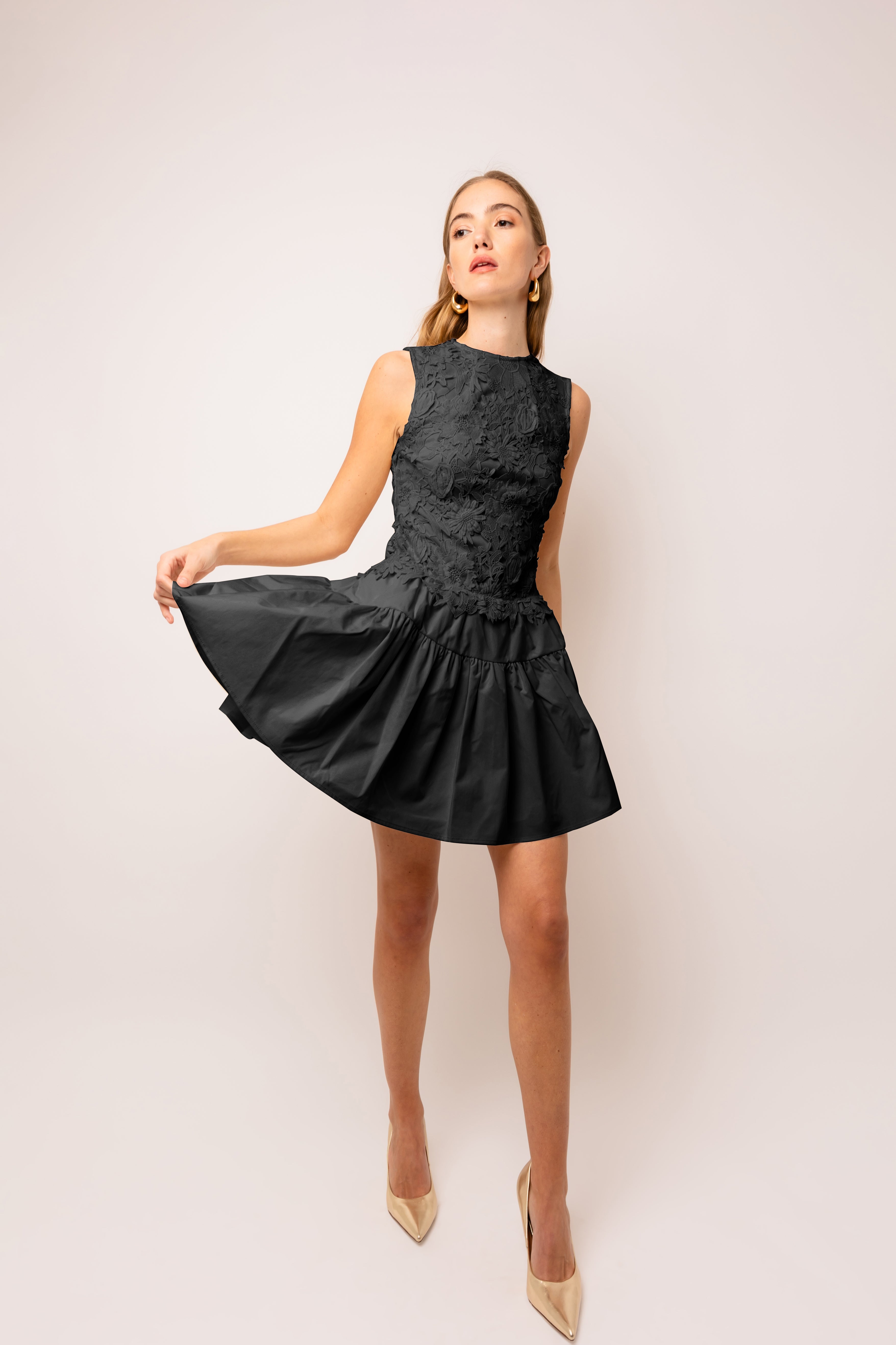 Frida Black Crochet Mini Dress