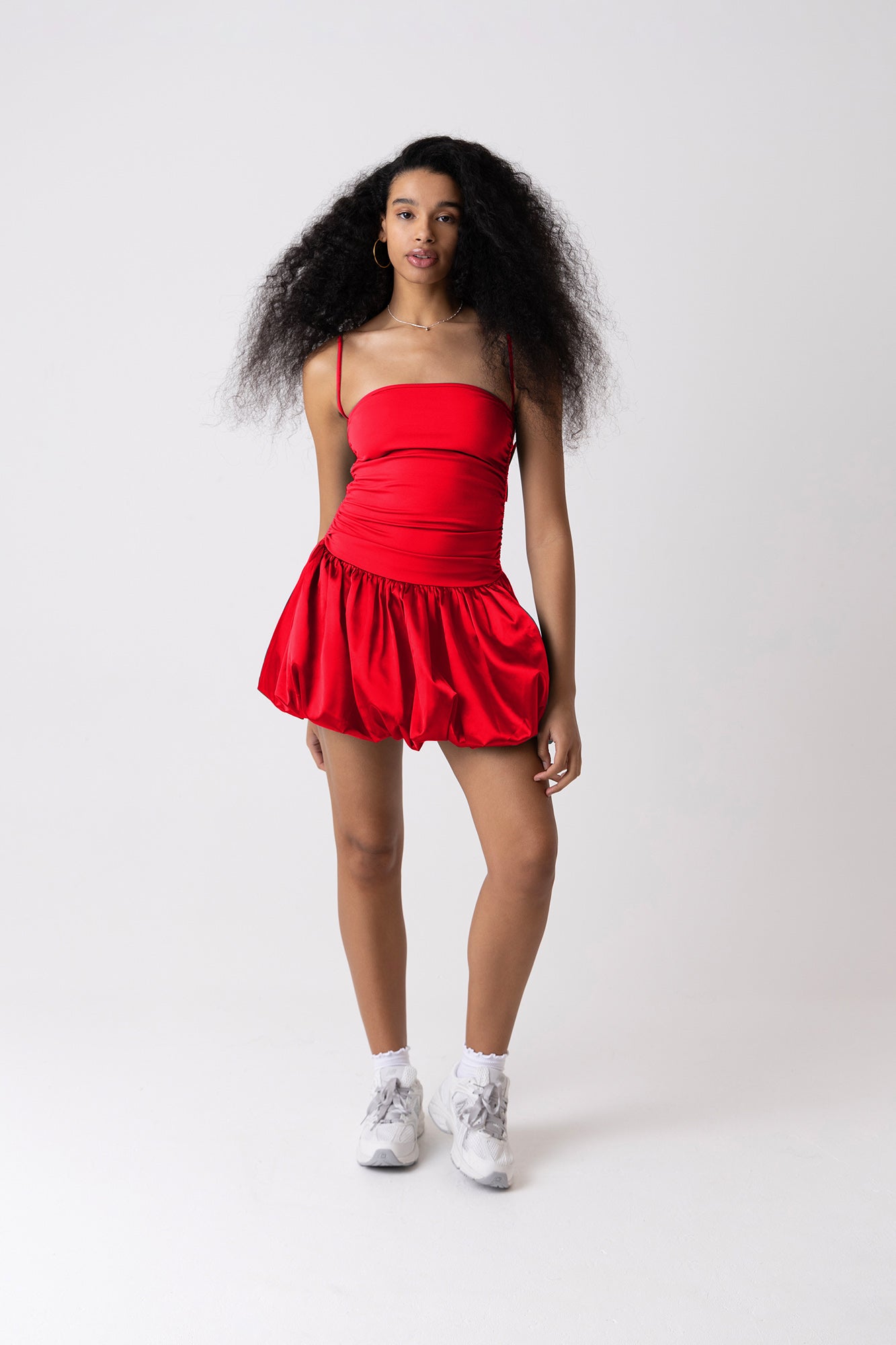 Alexa Red Satin Puffball Ultra Mini Dress