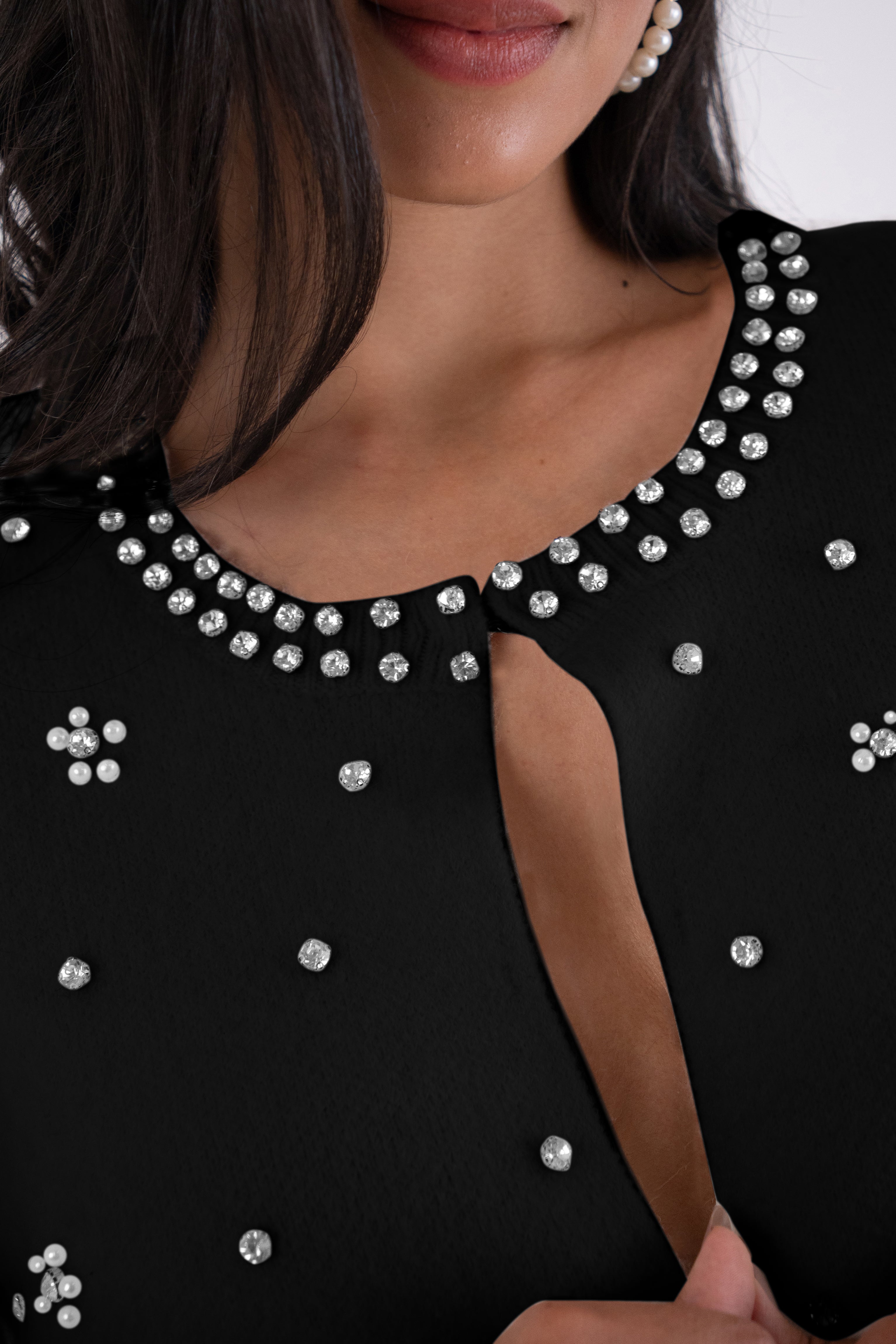 Luna Black Embellished Knit Top