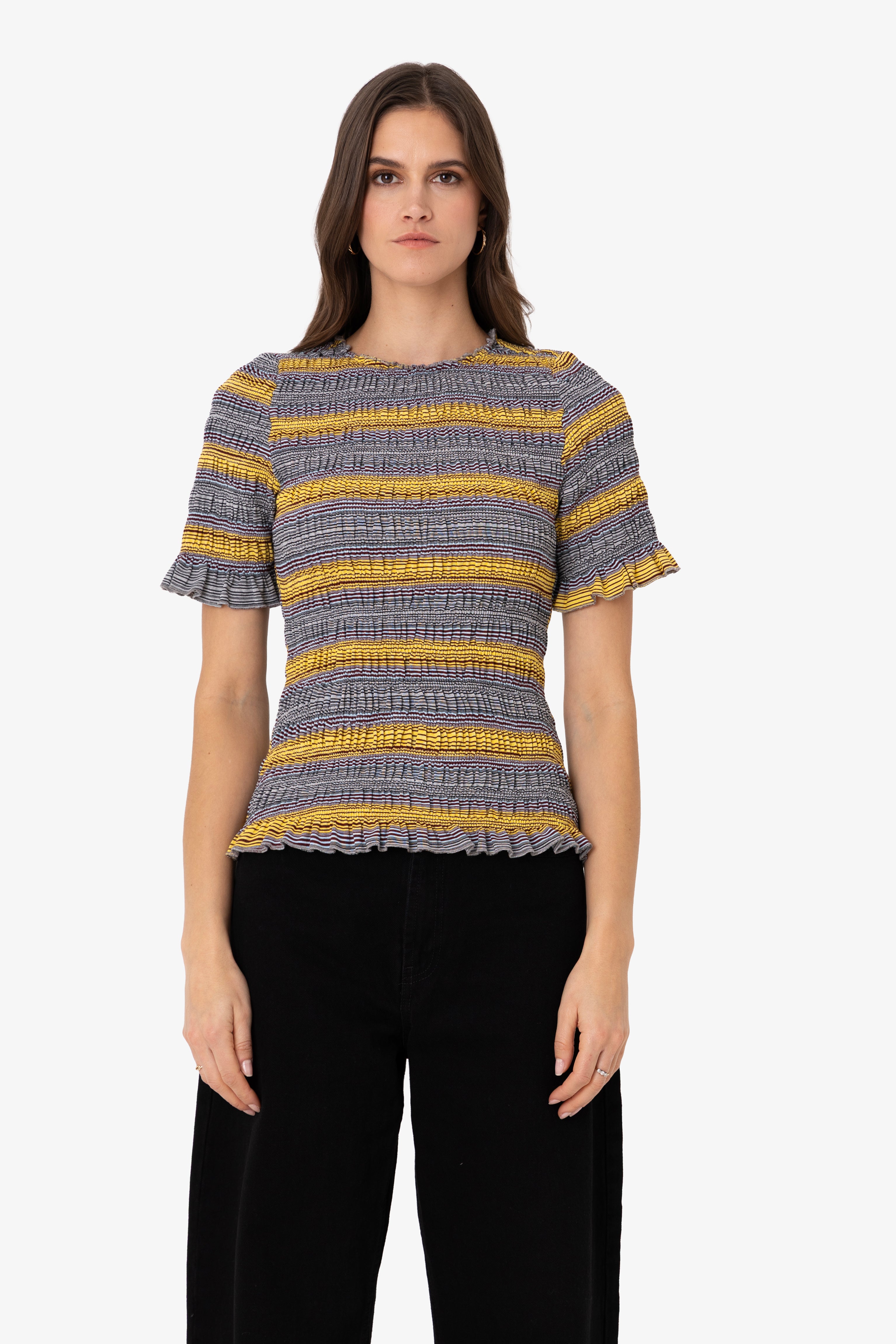 Romy Multi Stripe Smocked Cotton Knitted Top