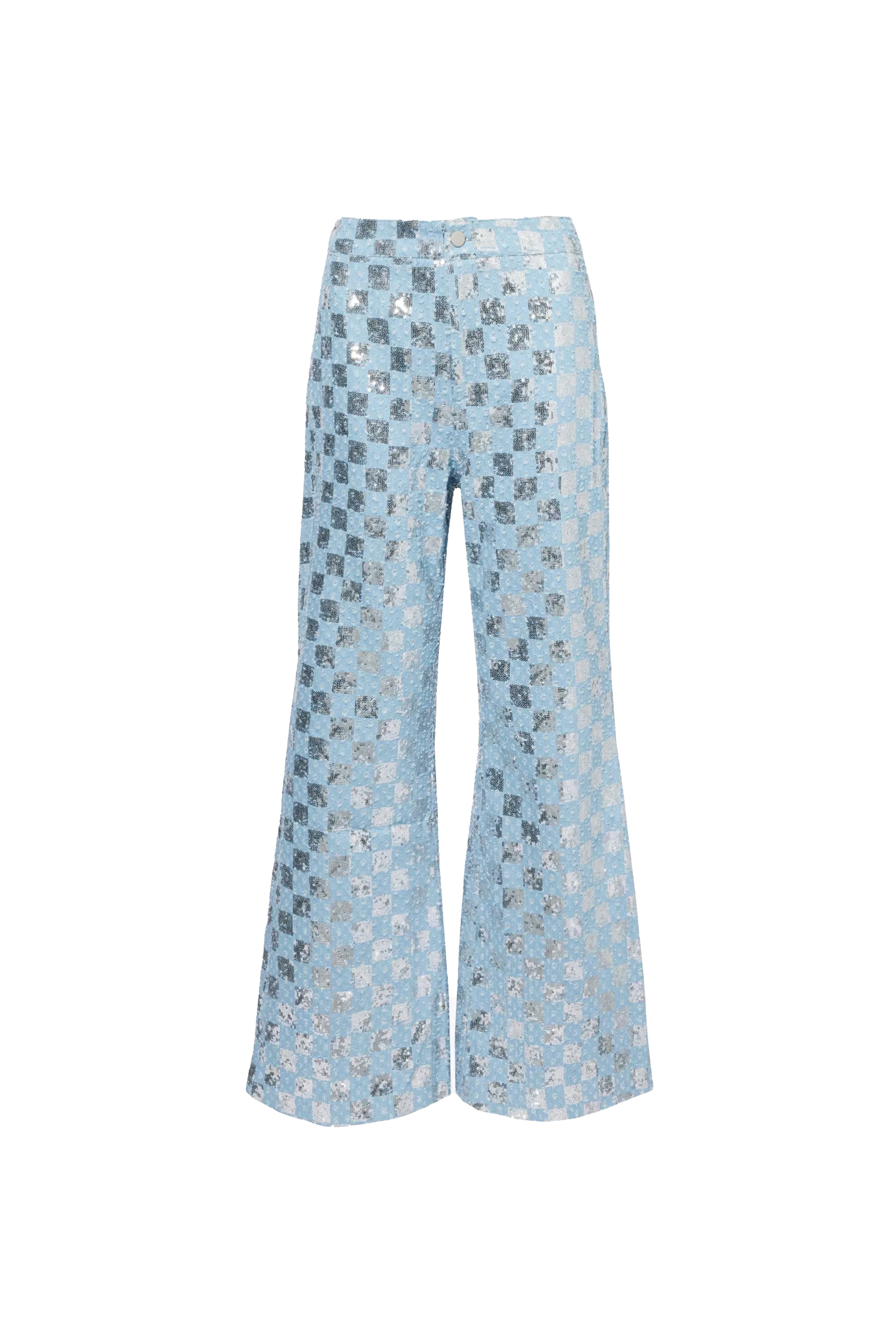 Paloma Sequin-Embellished Flared-Leg High-Rise Denim Trousers | AMYLYNN
