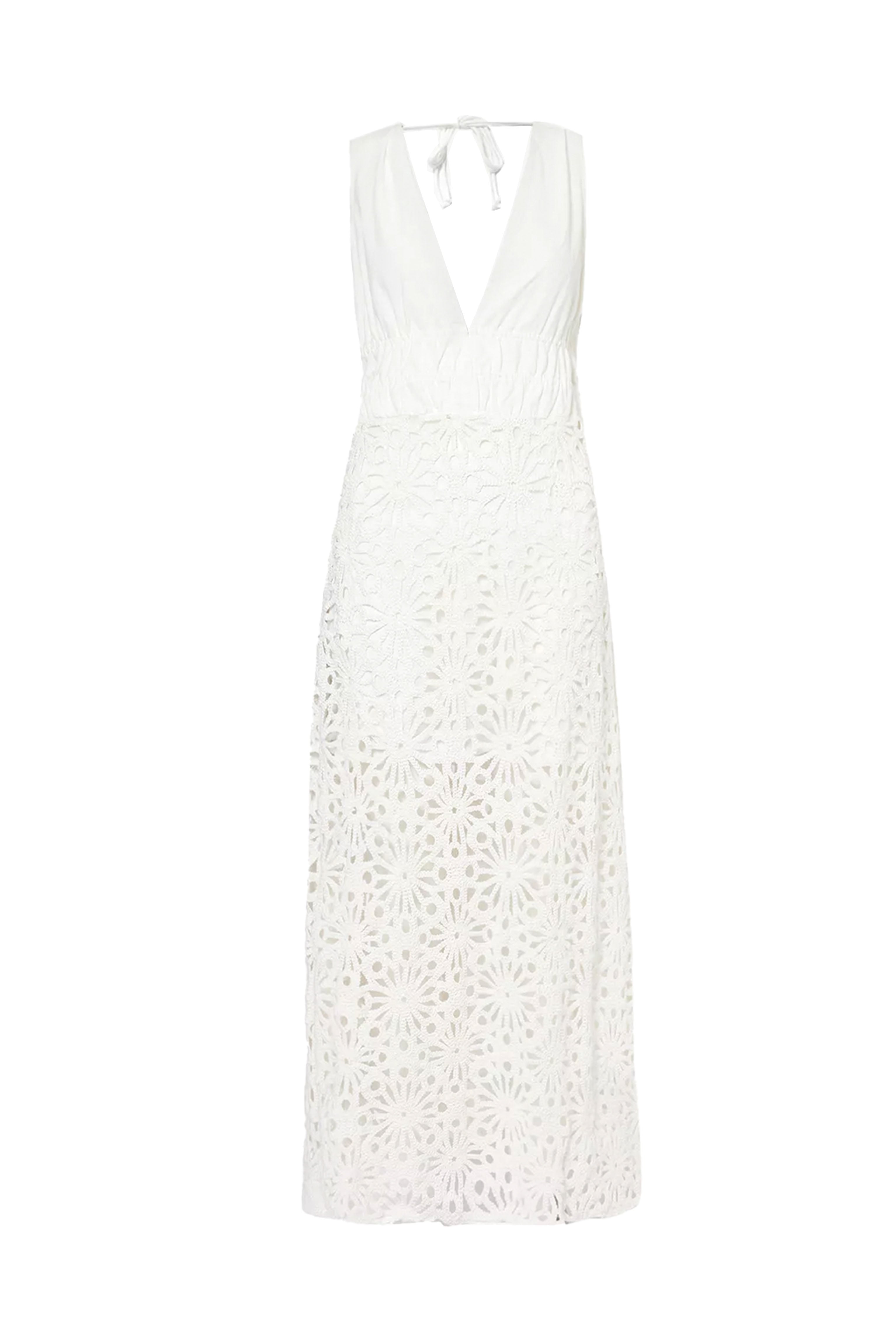 Lin White Crochet Cotton Linen Maxi Dress