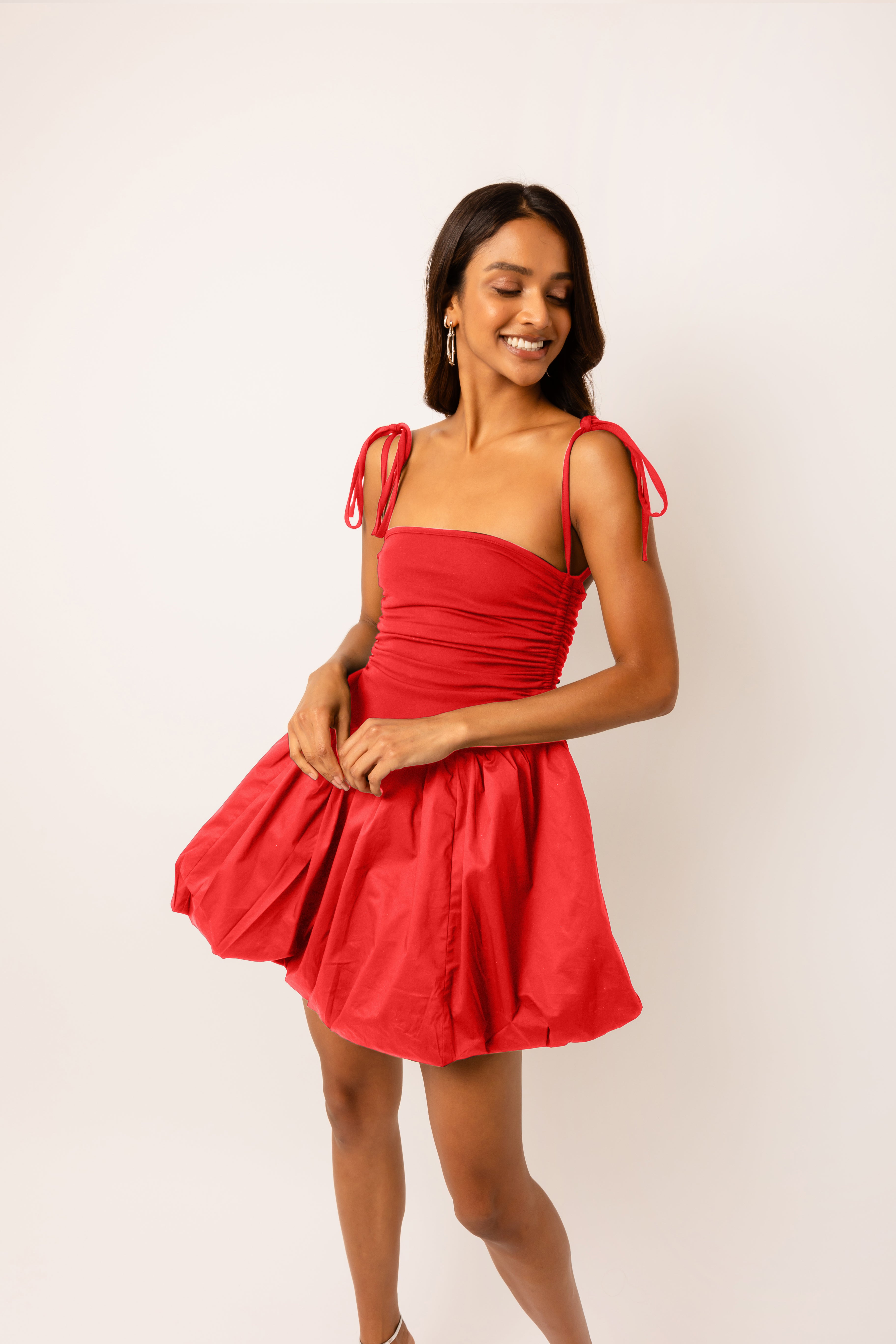 Alexa Cherry Red Puffball Mini Dress