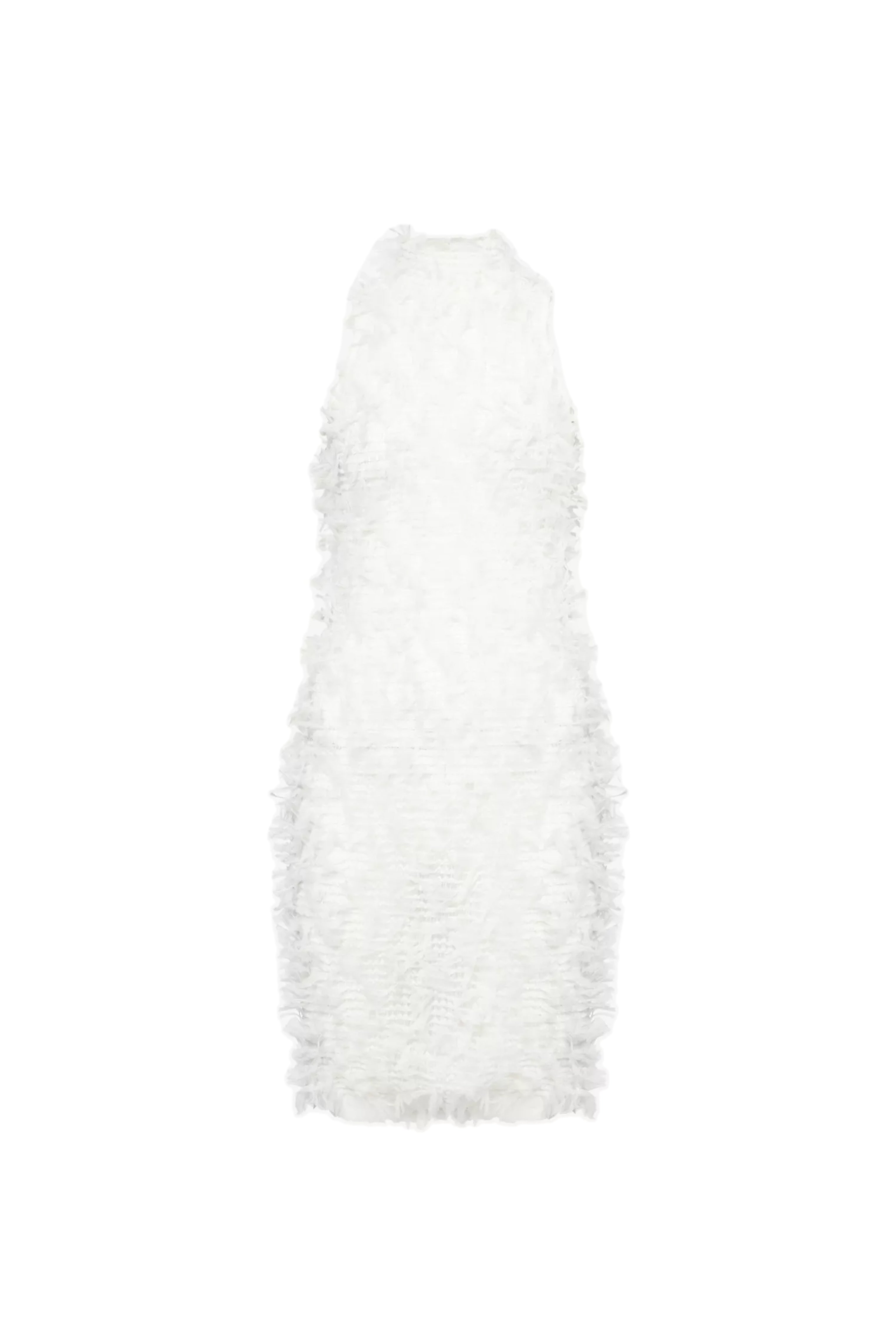 Esta White Mesh Textured Mini Dress with Frilled Trims | AMYLYNN