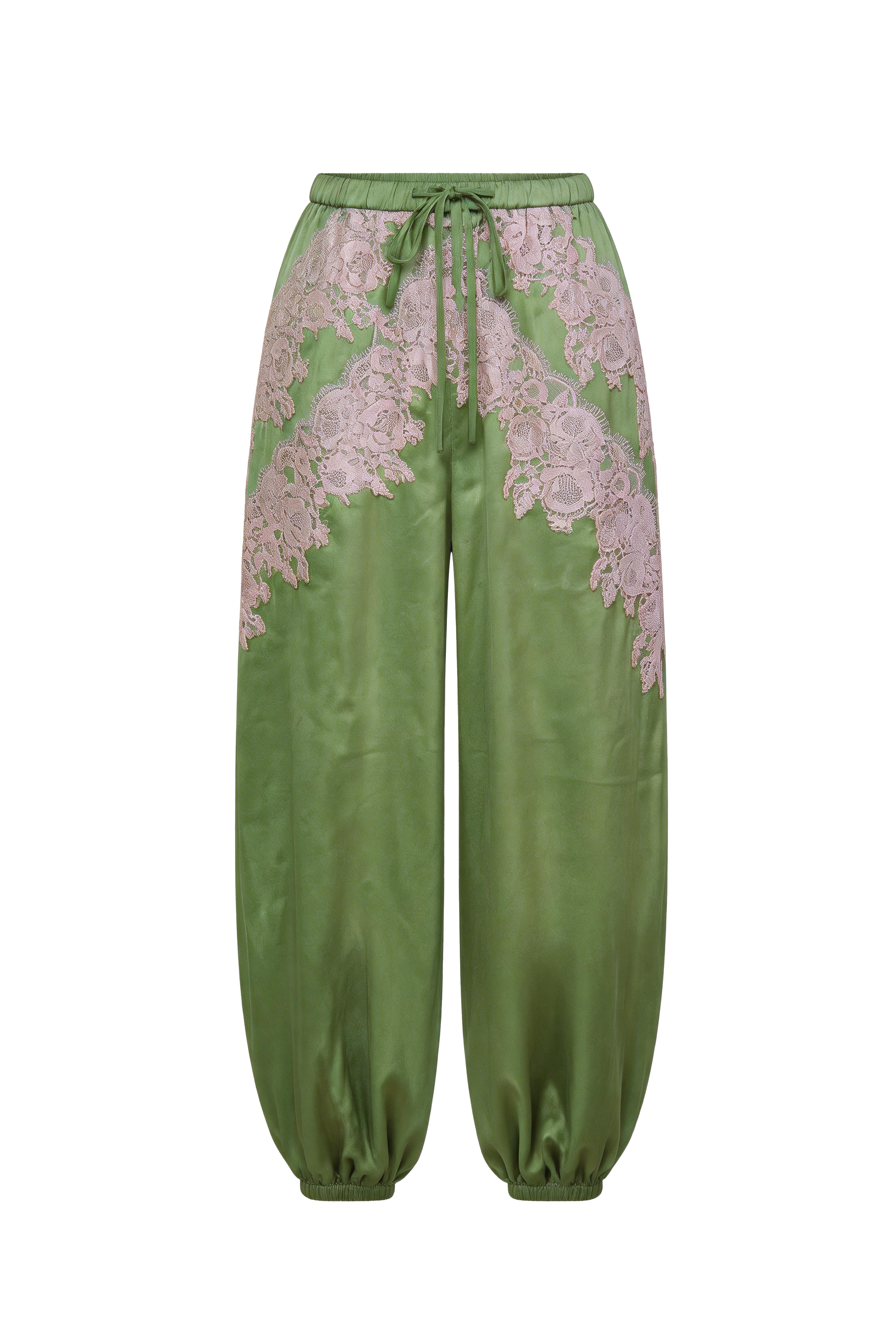 Emmie Lace-Detail Satin Balloon Trousers