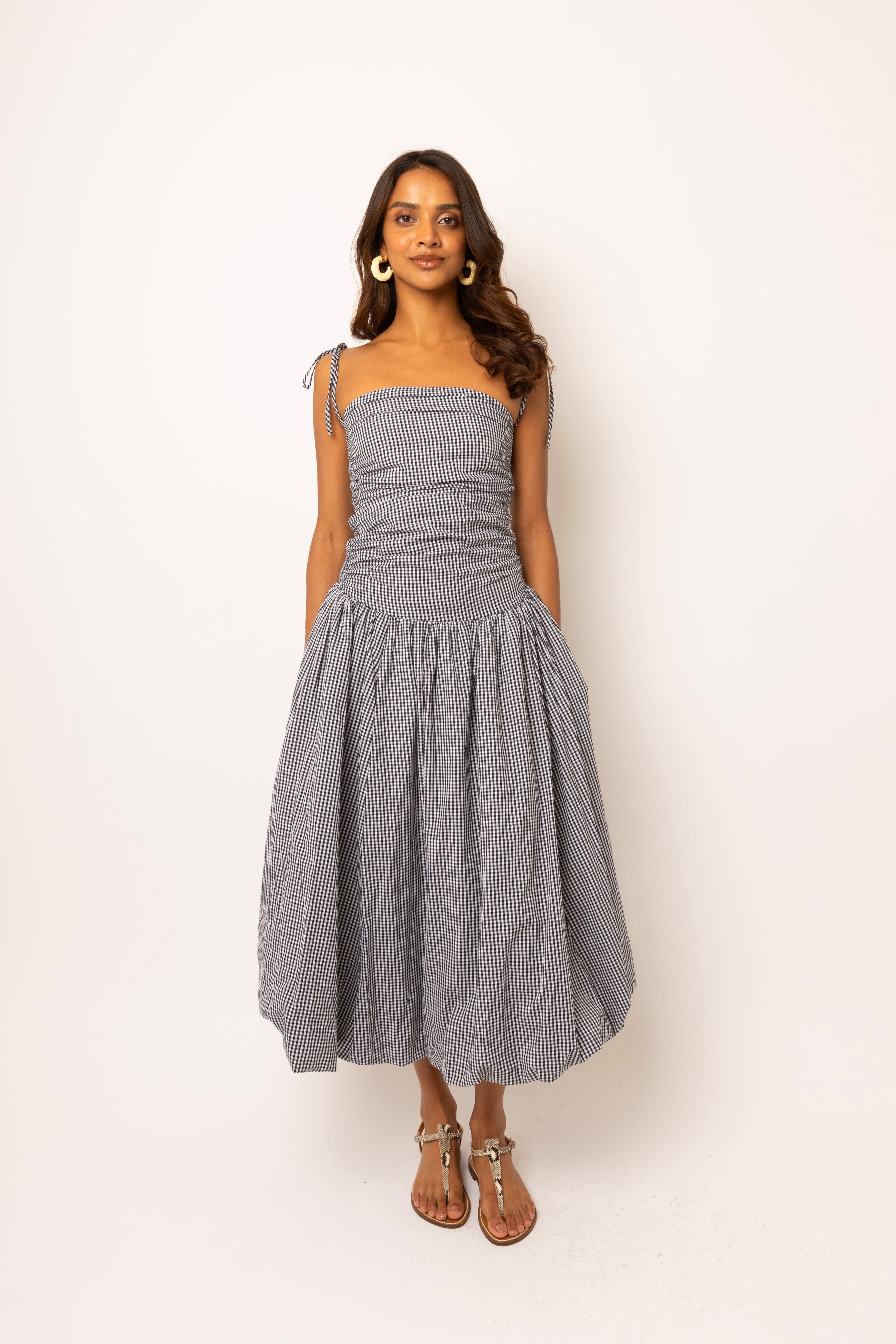 Alexa Mono Gingham Puffball Dress