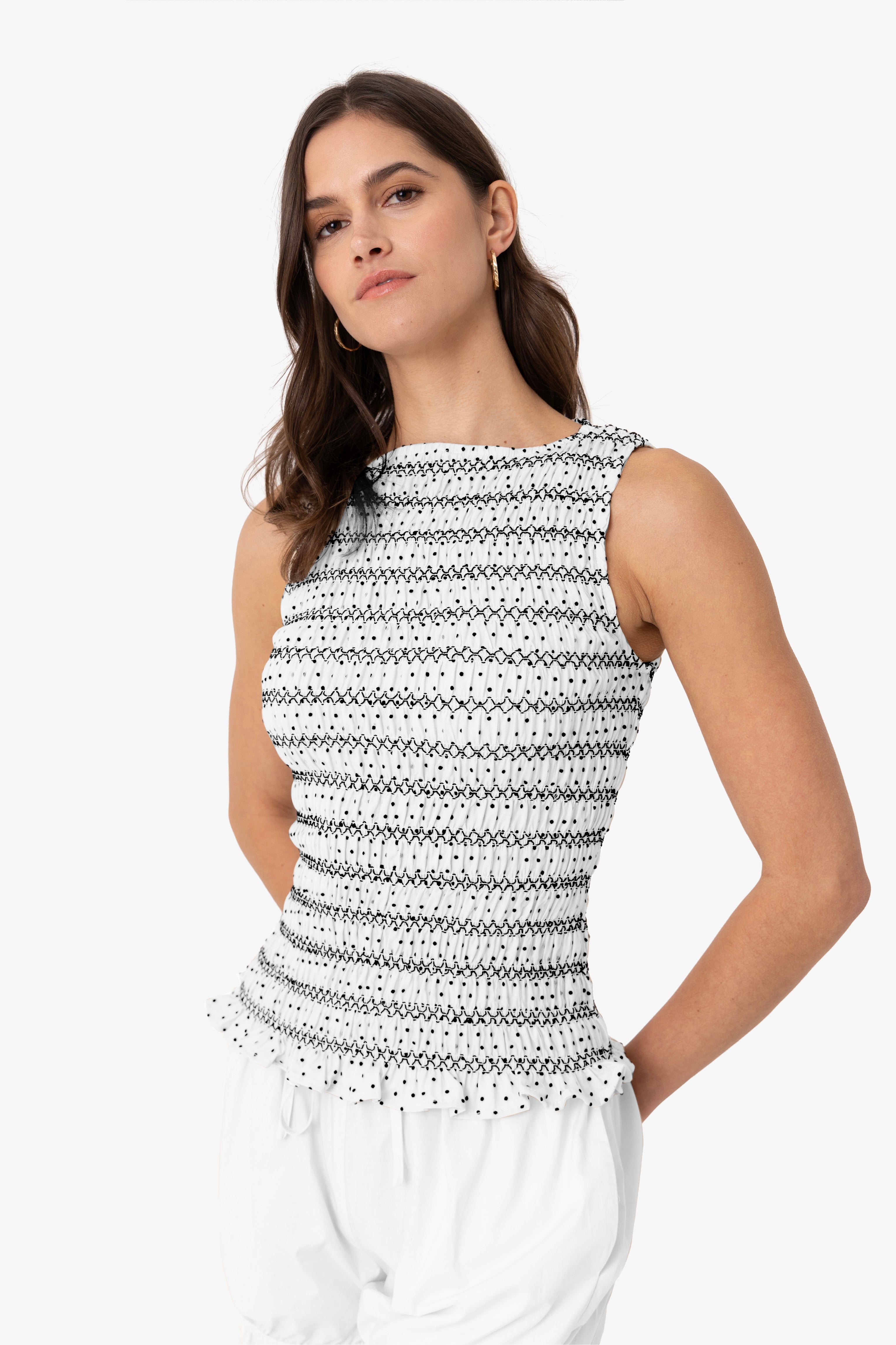 Cora Polka Dot Smocked Lattuice Top