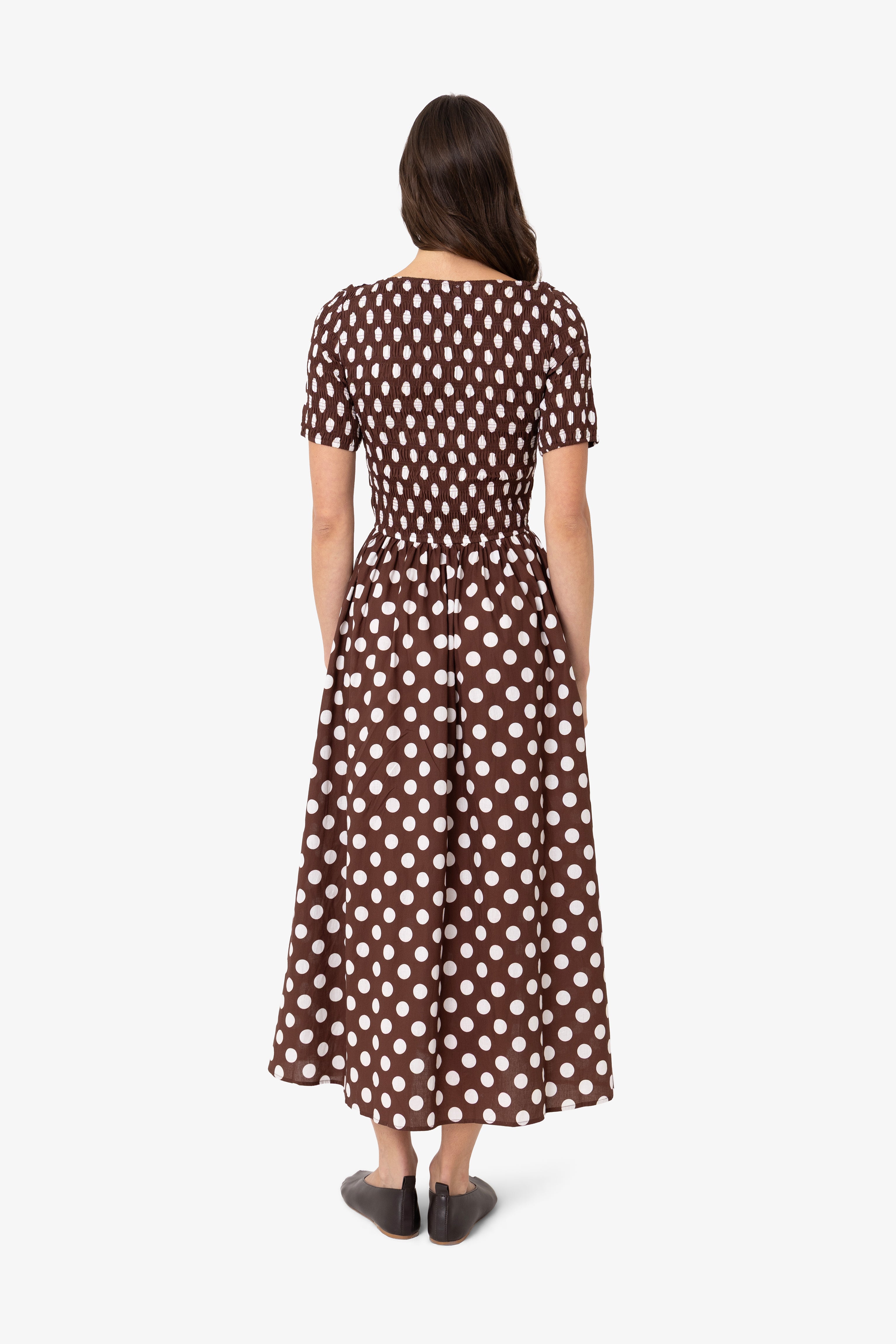 Matilda Pure Cotton Brown Polka Dot Midi Dress