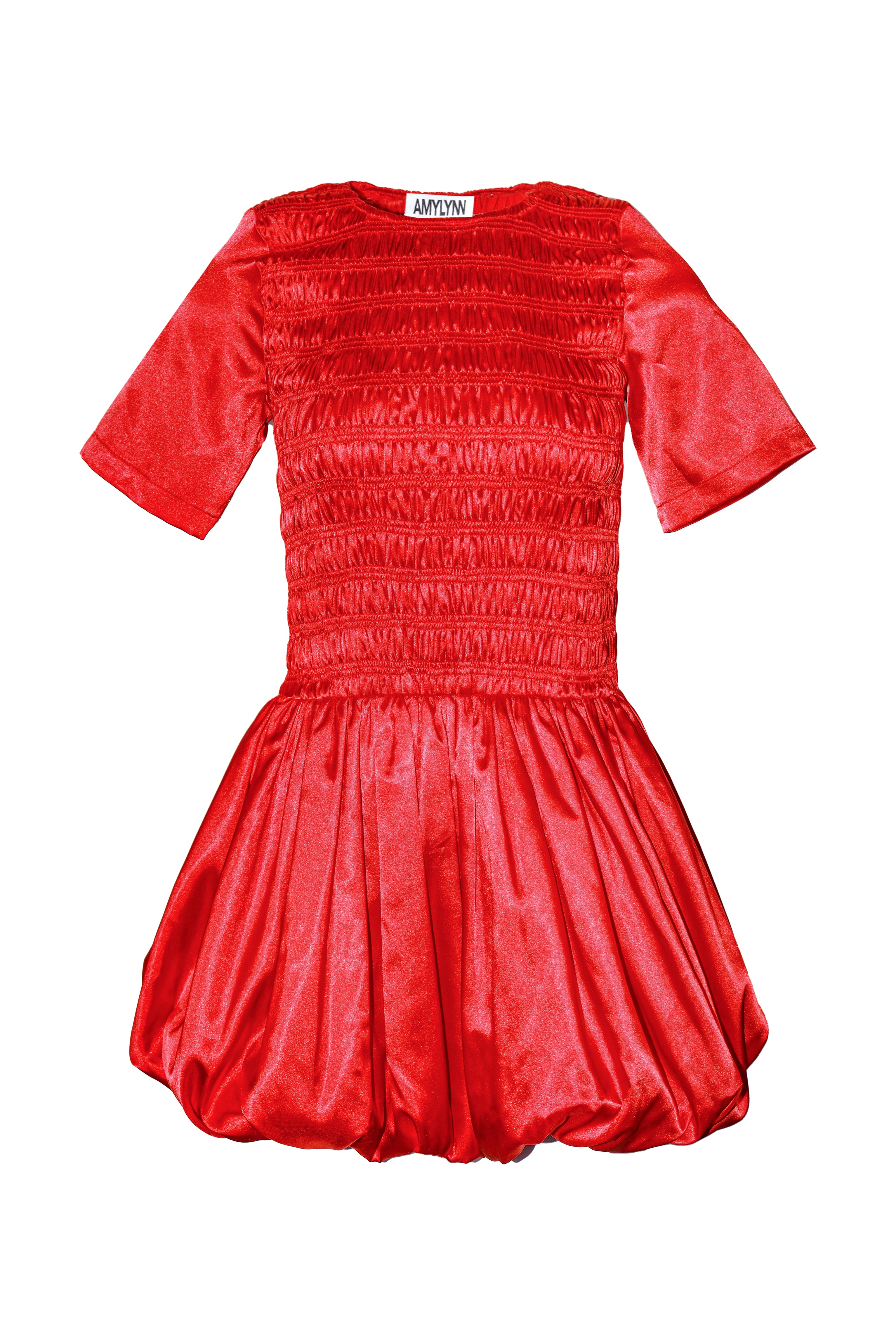 Eleanor Red Satin Puffball Ultra Mini Dress