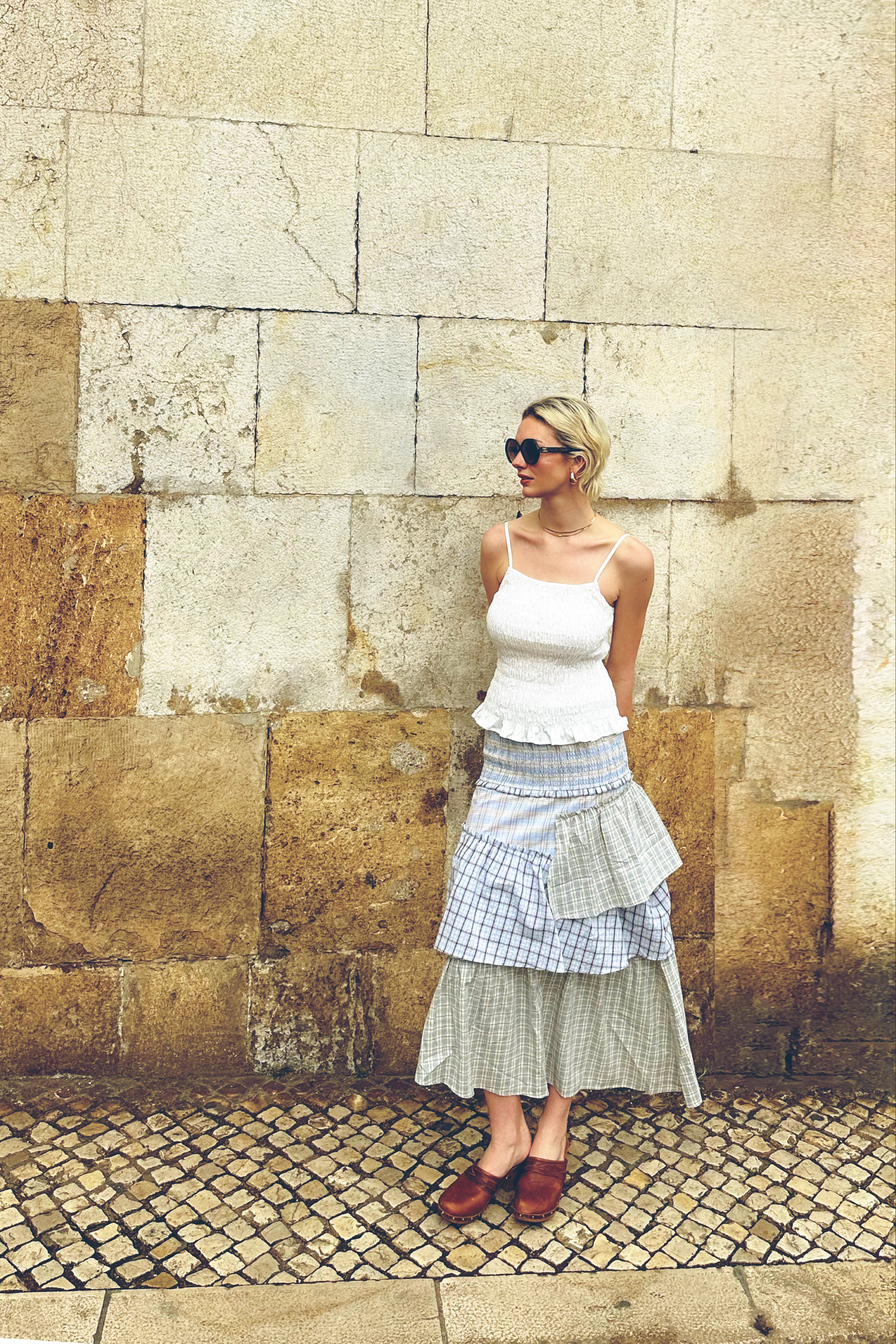 Thea Multi Check Smocked Tiered Skirt