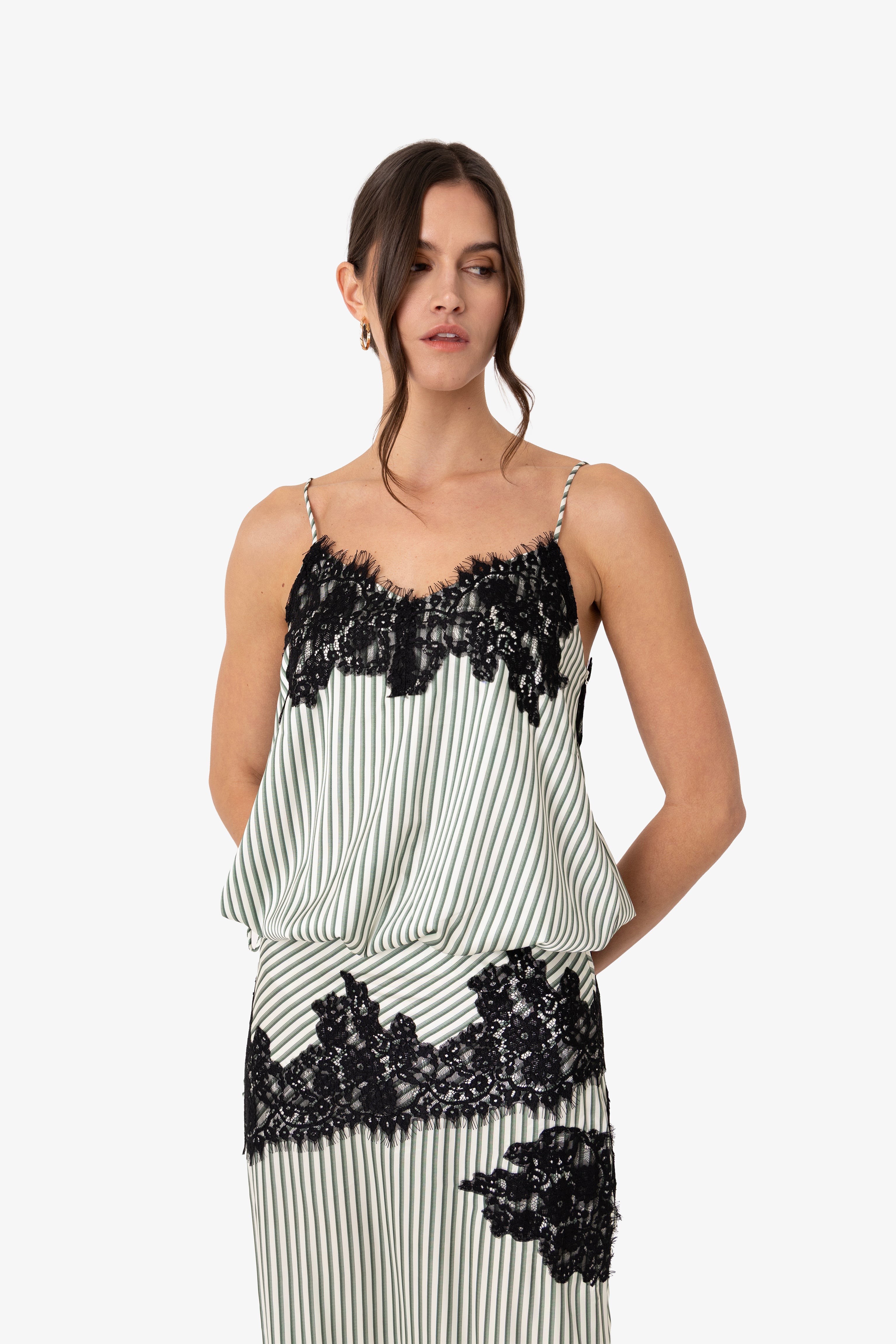 Sienna Green Stripe Satin Lace Top