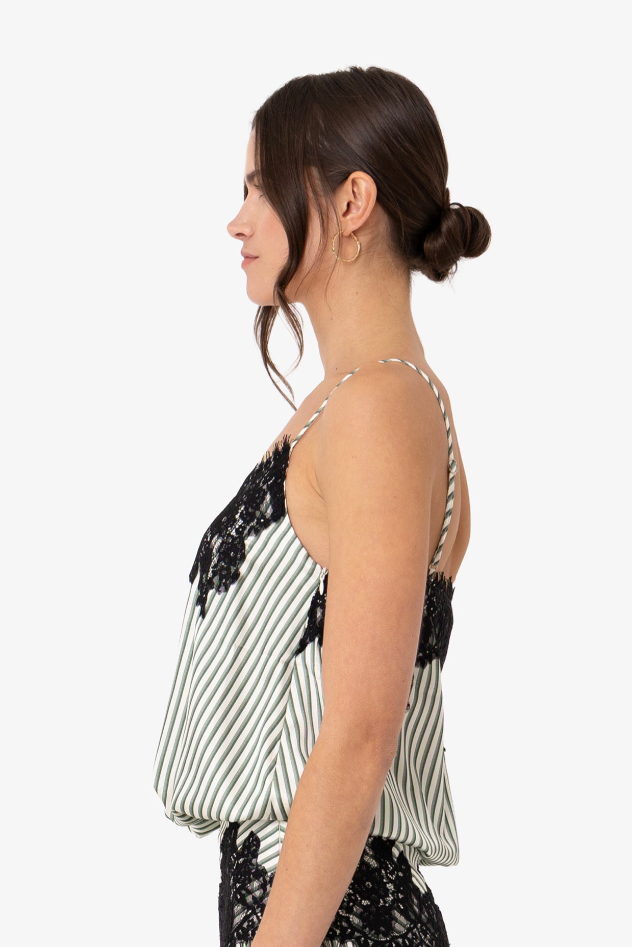 Sienna Green Stripe Satin Lace Top